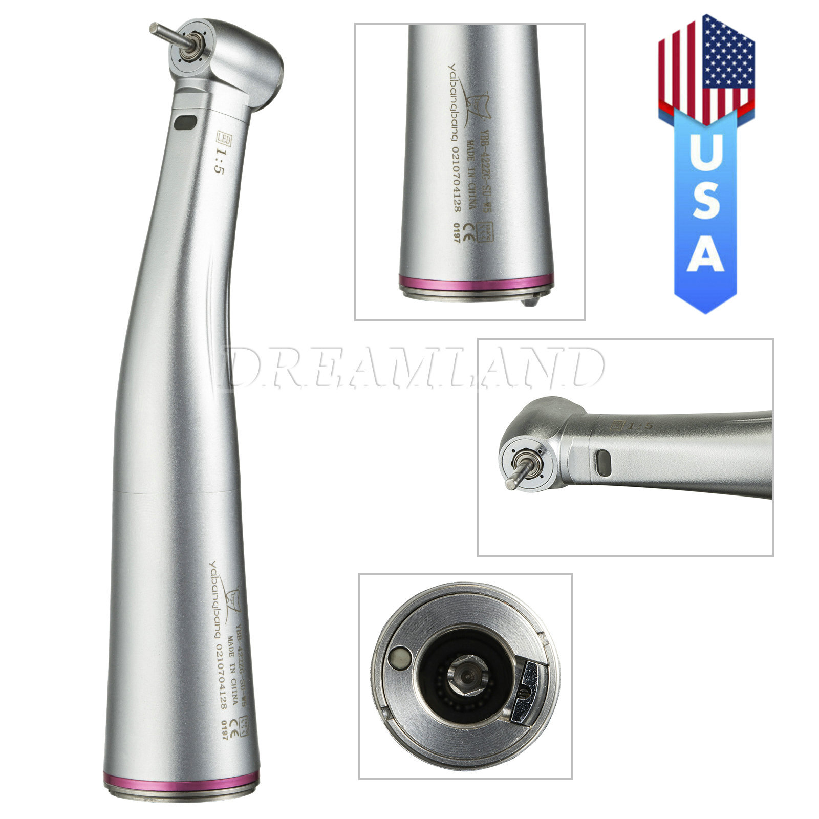 Dental Internal water spray 1:5 Increasing LED Optic Fiber Contra Angle US STOCK
