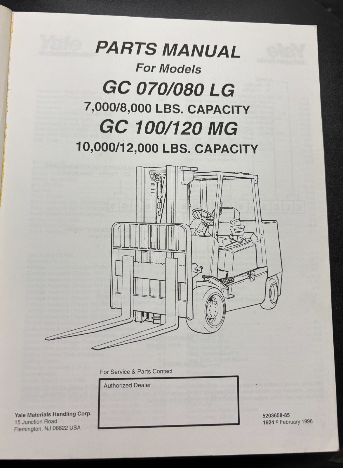 Yale Parts FL Manual GC 070-080 LG, GC 100-120 MG. # 1624