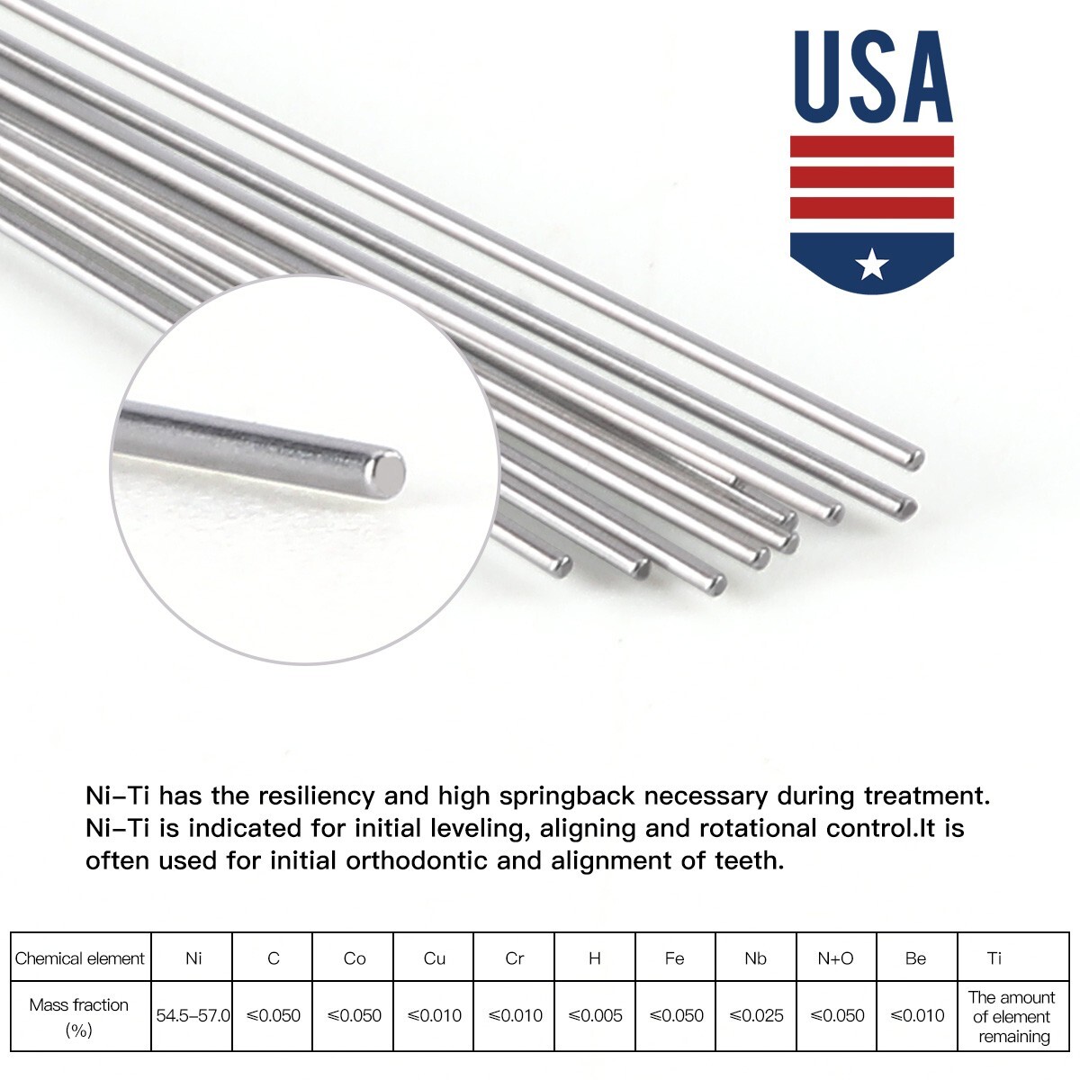 AZDENT Dental Orthodontic Super Elastic Arch Wires Round Niti/Stainless Steel