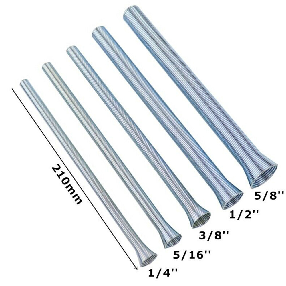 5pcs 21cm Spring Bending Tube Pipe Bender 1/4″ 5/16″ 3/8″ 1/2″ 5/8″ Silver Set