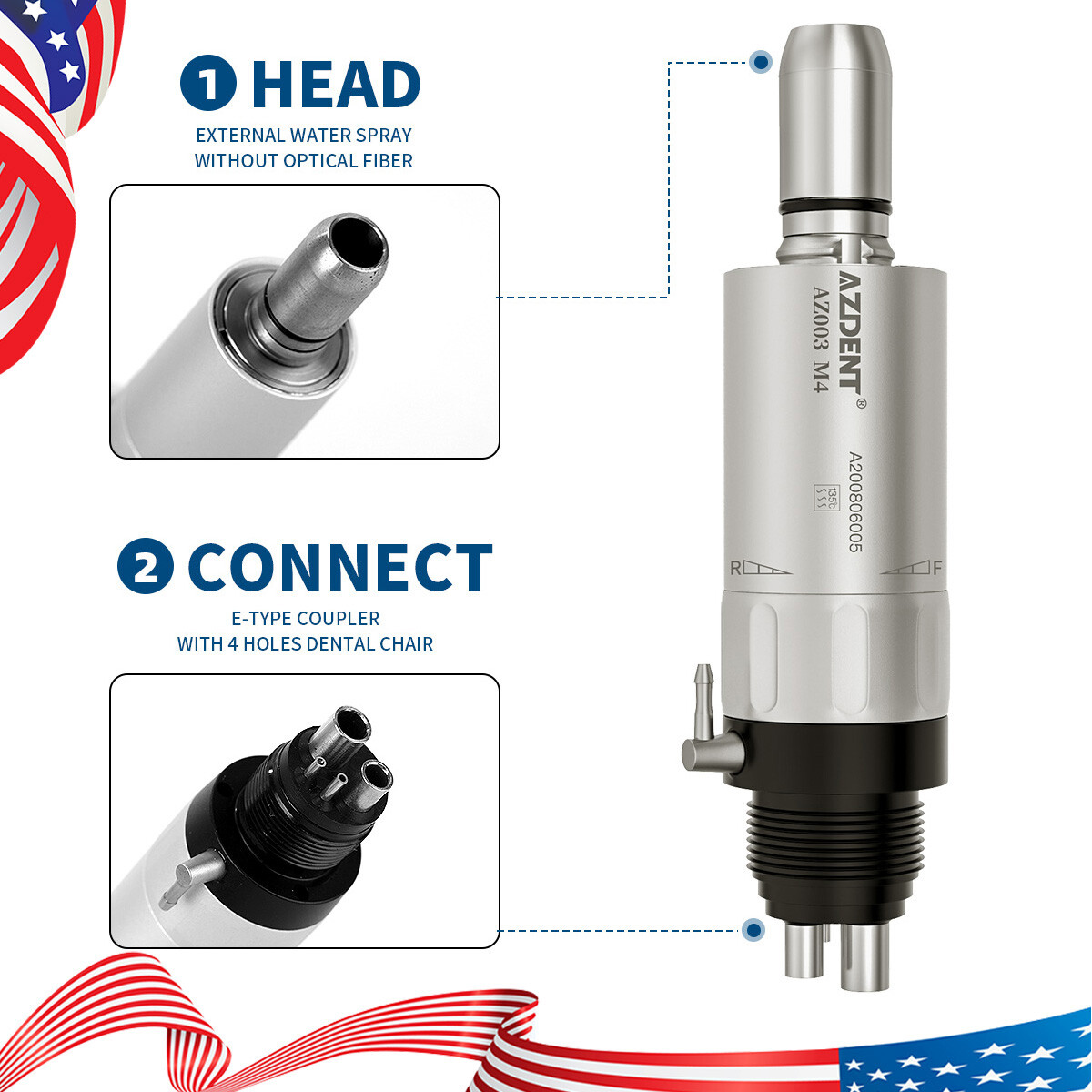 1-10Pc AZDENT Dental LED High Speed Handpiece/Contra Angle/Straight/Air Motor