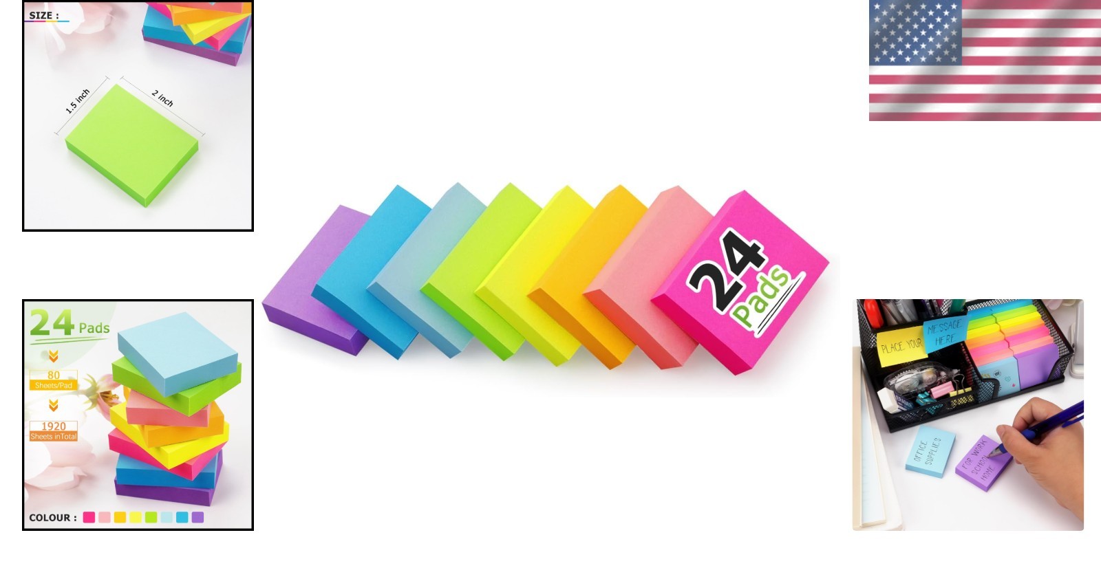Bright Colored Sticky Notes 1.5×2 inch – 1920 Sheets for Easy Organization