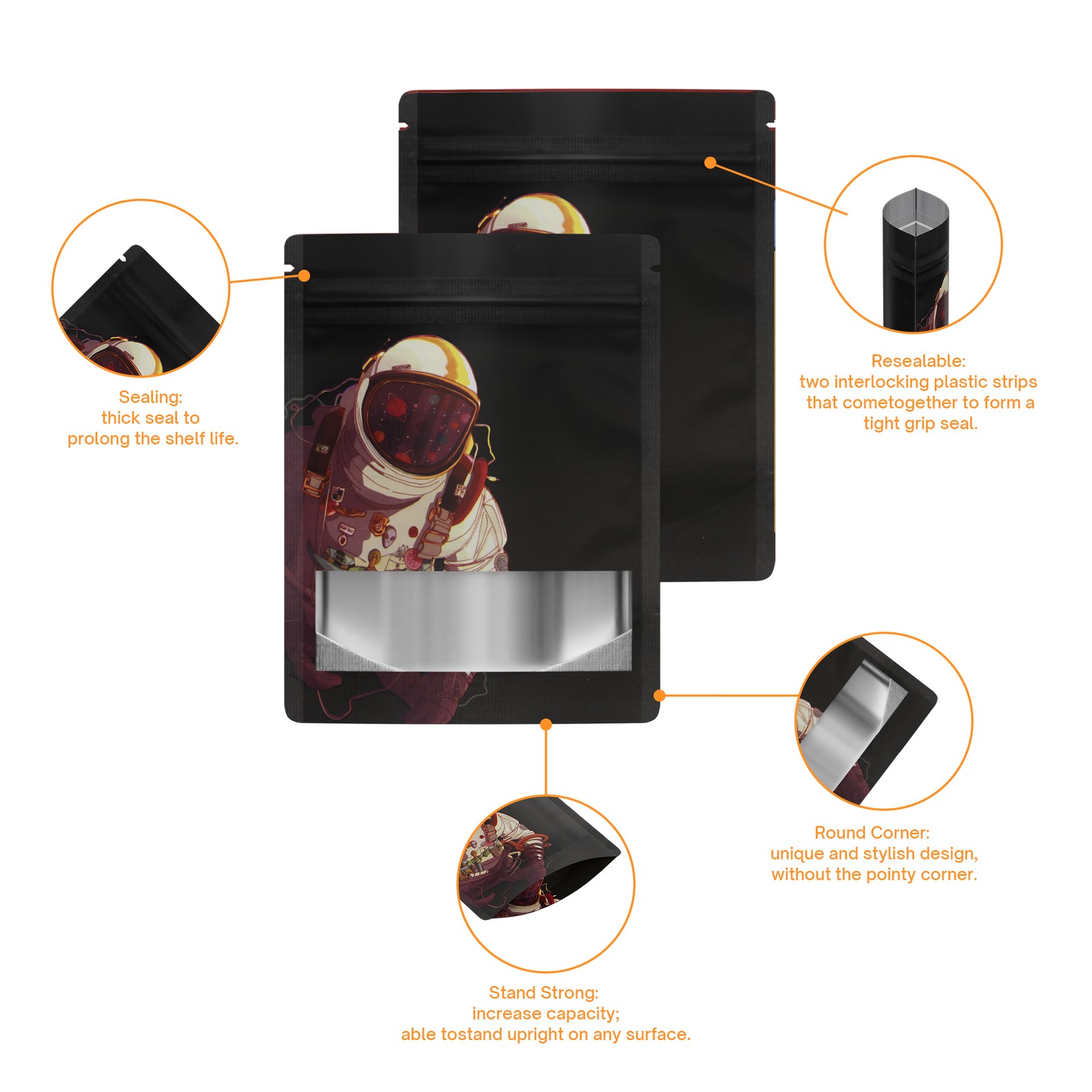 100pcs Mylar Food Bags Smell Proof Resealable Stand Up Pouch 3.5g for Candy