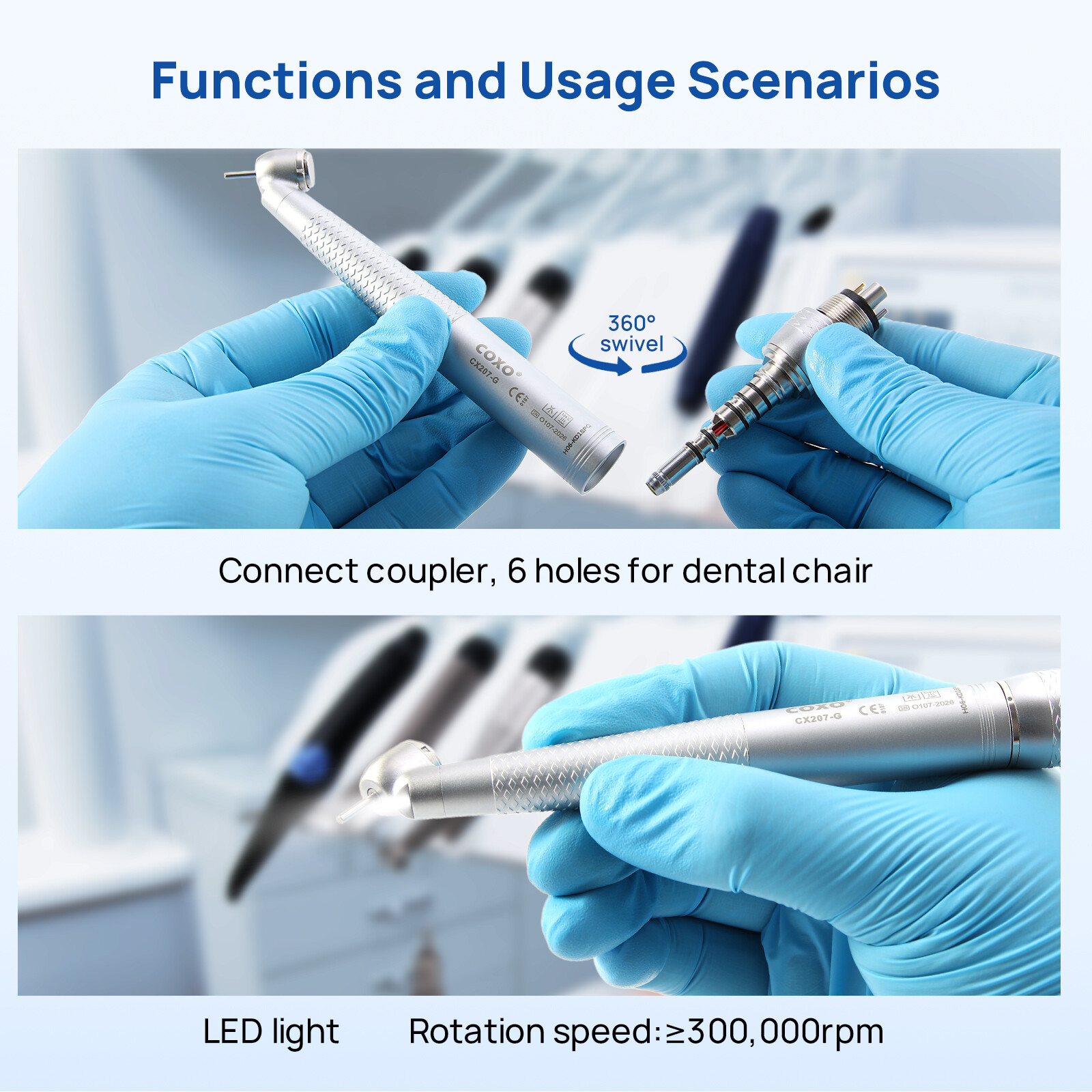 COXO Dental Surgical Handpiece 45° Angle Fit KaVo Fiber Optic 6 Hole Coupler