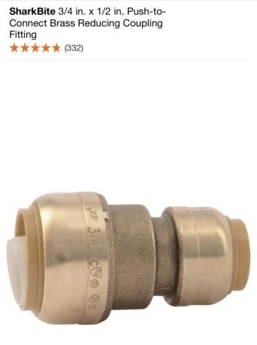 SHARKBITE 1/2 in. x 3/4 in. Push-to-Connect Brass Reducing Coupling, U058LFA NEW