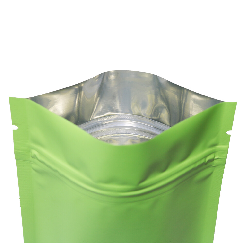 100pc Matte Flat Green Both Sides Metallic Mylar Zip Lock Bags 10x15cm 4x6in