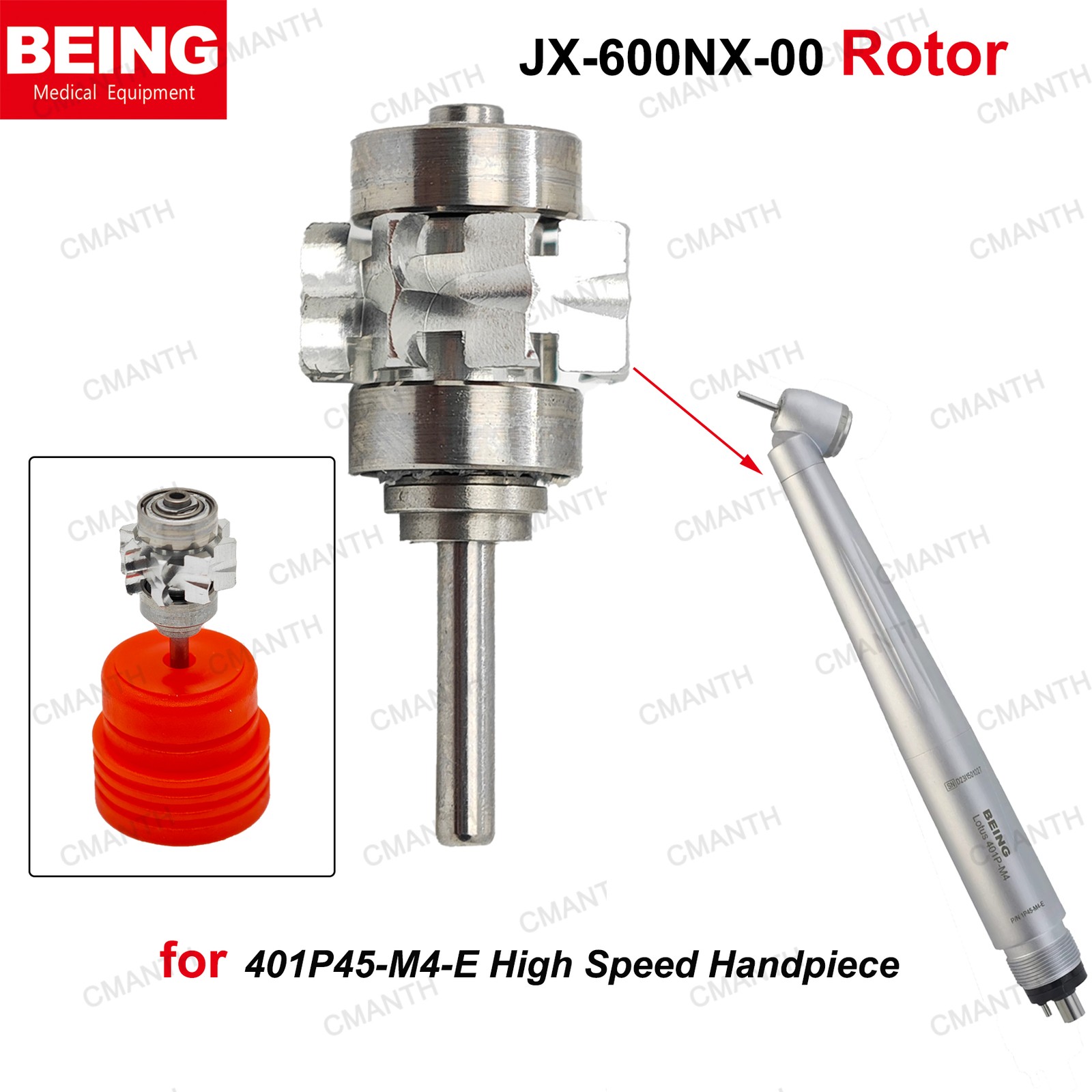 BEING Dental 45 Degree Surgical Handpiece High Speed Turbine 4 Hole LED Reverse