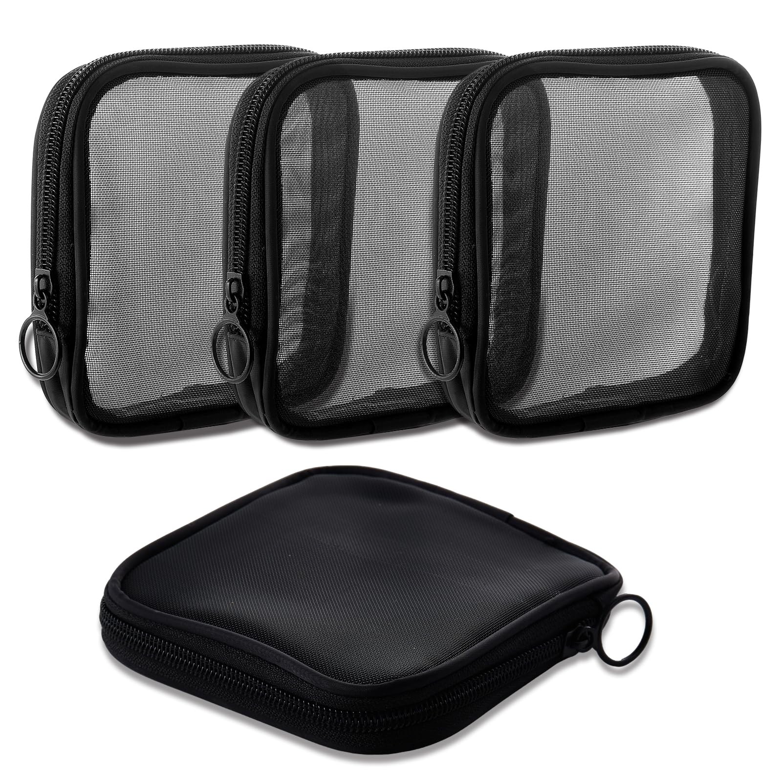 Fnuqz 4 Pcs Mesh Cosmetic Bag Transparent Zipper Mini Black