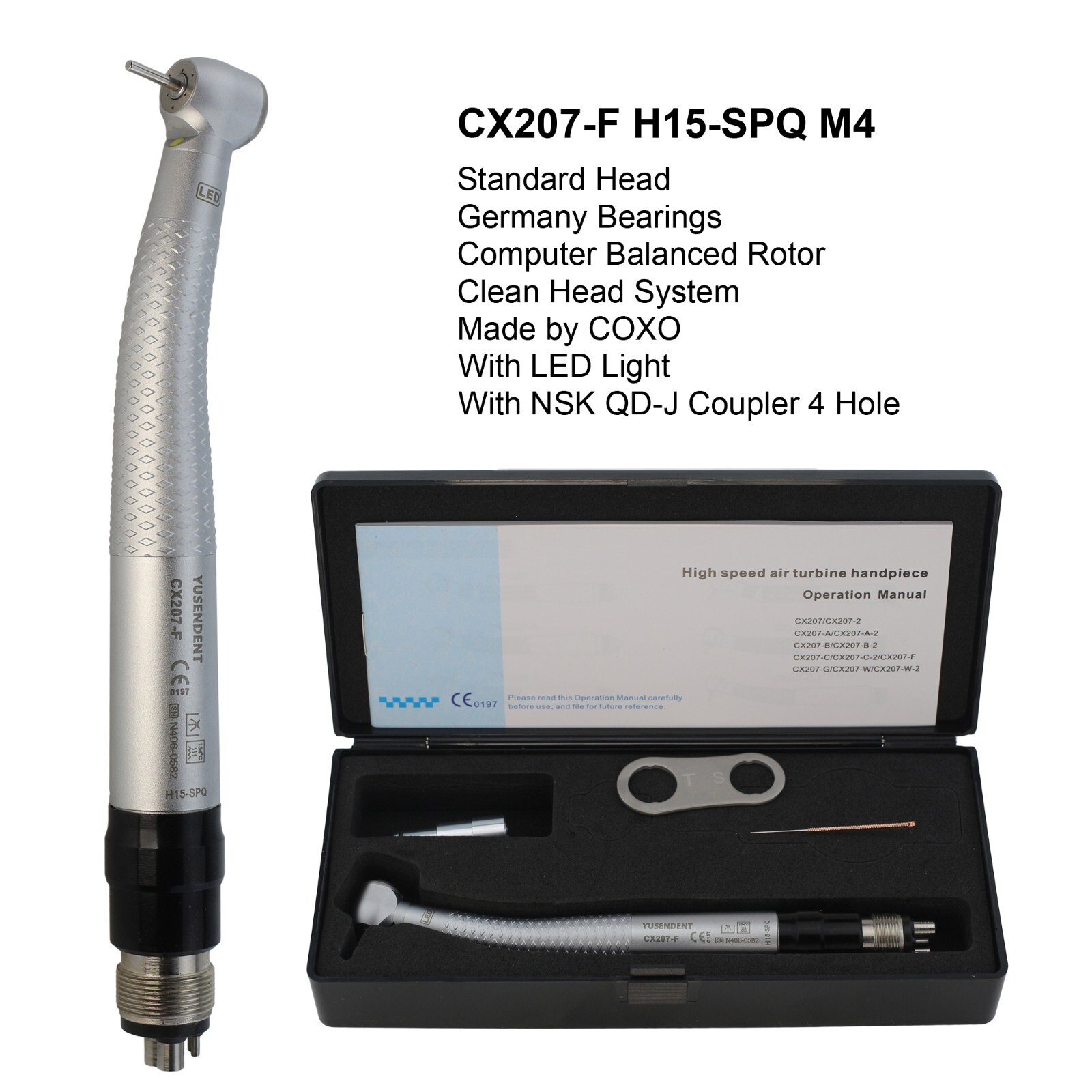 COXO Dental Self Power LED Handpiece CX207-F High Speed Turbine 2 4 Hole Midwest