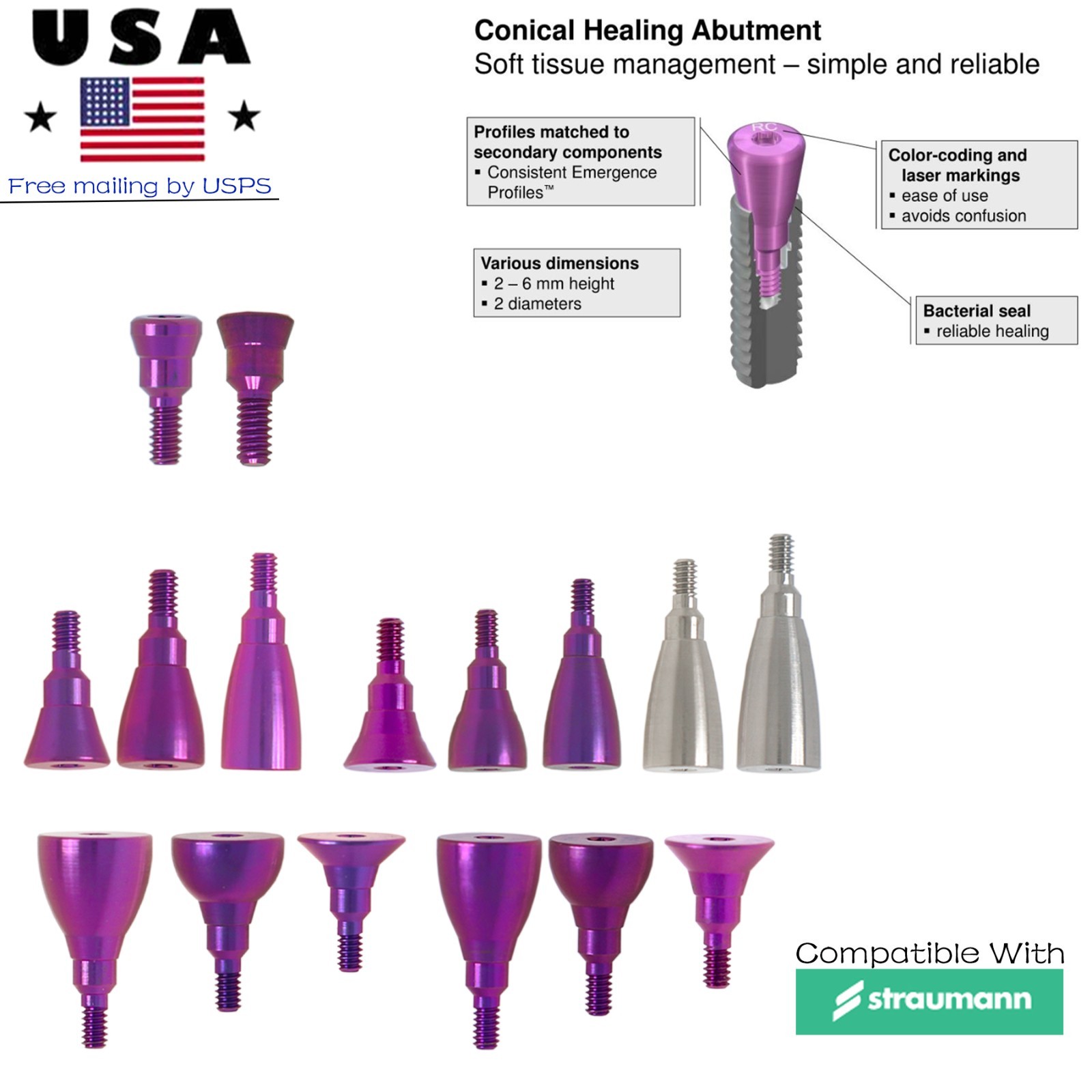 5Pcs Dental NC/RC Healing Abutment Closure Cap B0ne Level Ti Fits ITI Straumann