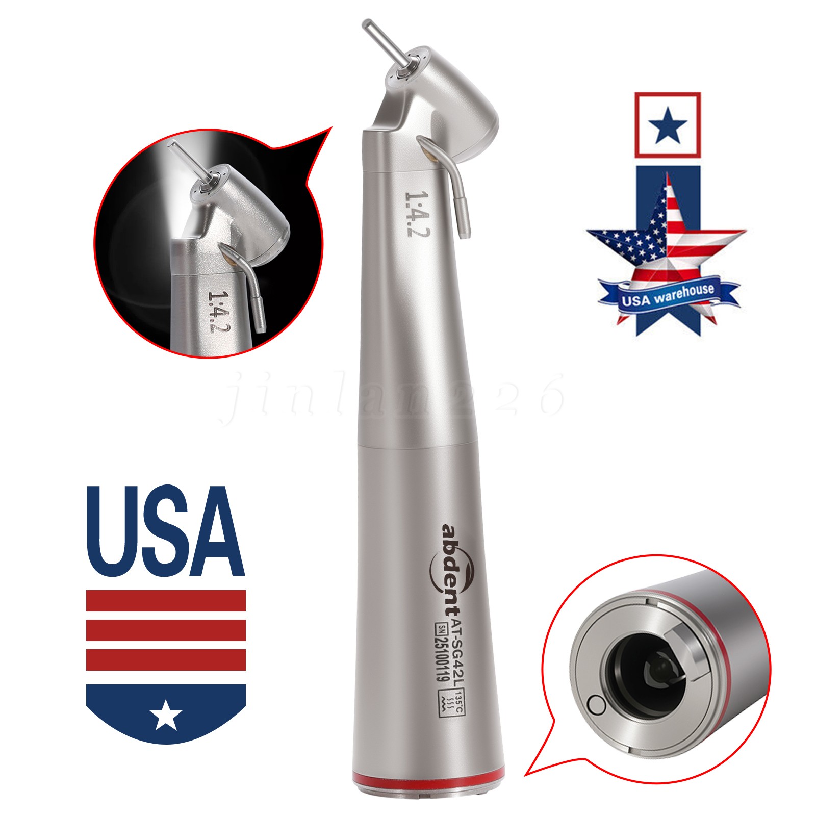 5 PCS Dental 1:4.2 LED 45°Angle Head Contra Angle Handpiece External Water