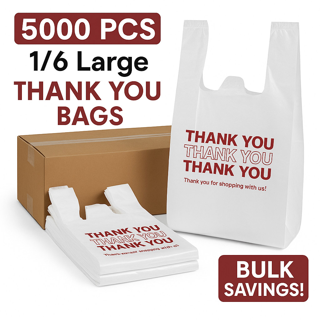5000 0.59 Mil Heavy Duty Thank You Bags 1/6 Large 21×6.5×11.5 Retail