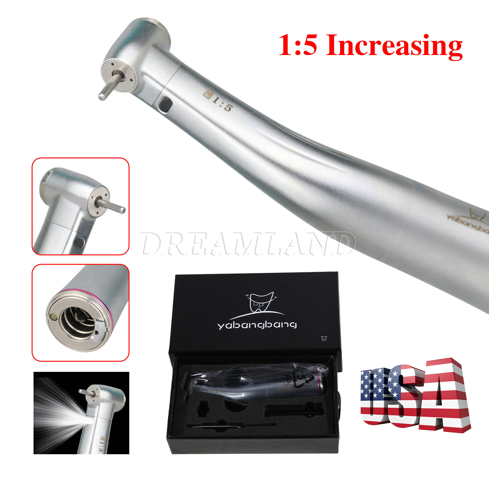 Internal four spray 1:5 Increasing LED Fiber Optic Contra Angle for NSK XLJ