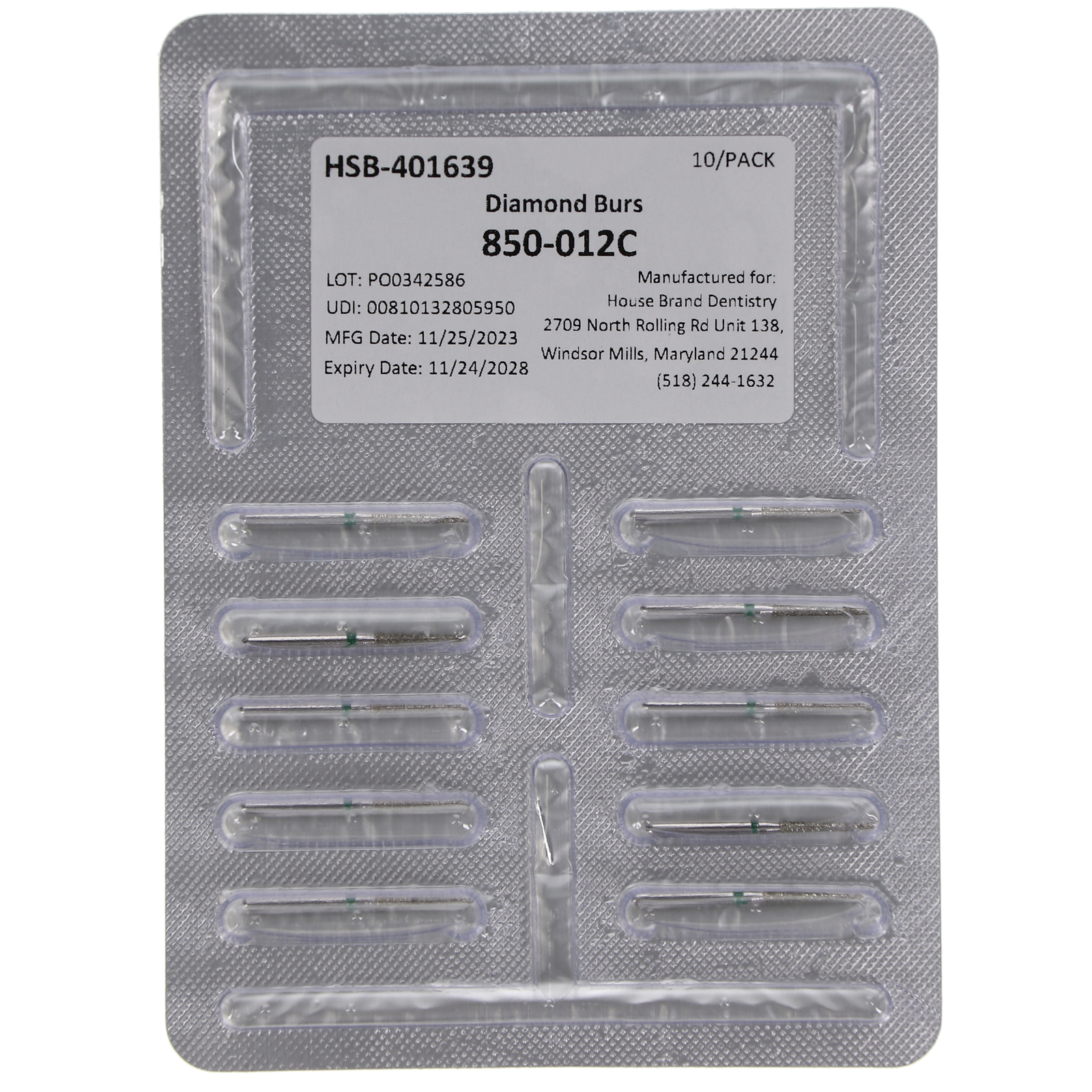House Brand Dentistry 401639 FG 850-012C Round Taper Coarse Diamond Burs 10/Pk