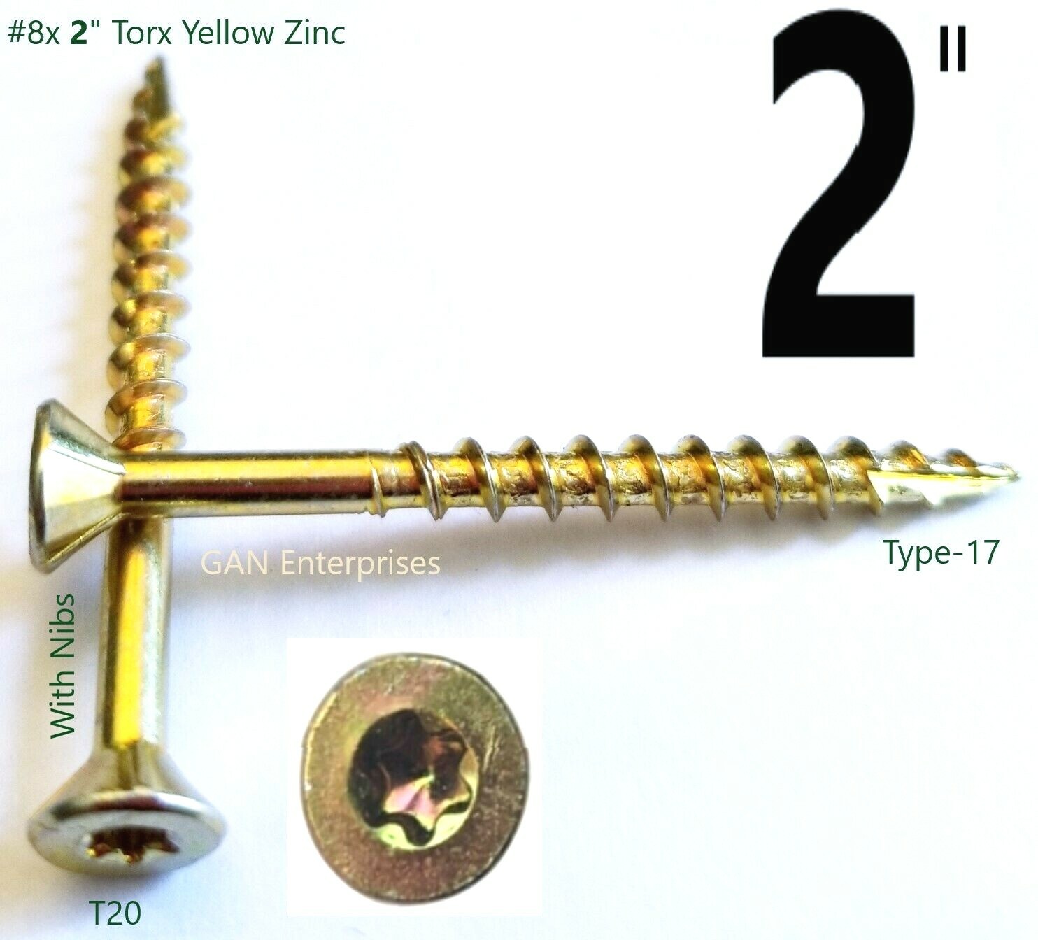 Torx 1-1/4 to 4″ Star Flat Head with nibs Yellow Zinc Type 17 Outdoor Wood Screw