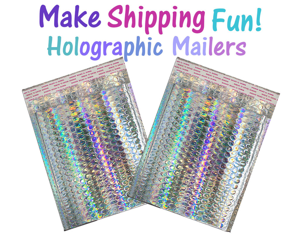 5-100 Pack Holographic Bubble Mailers, 4 sizes Metallic Glamour Padded Envelopes