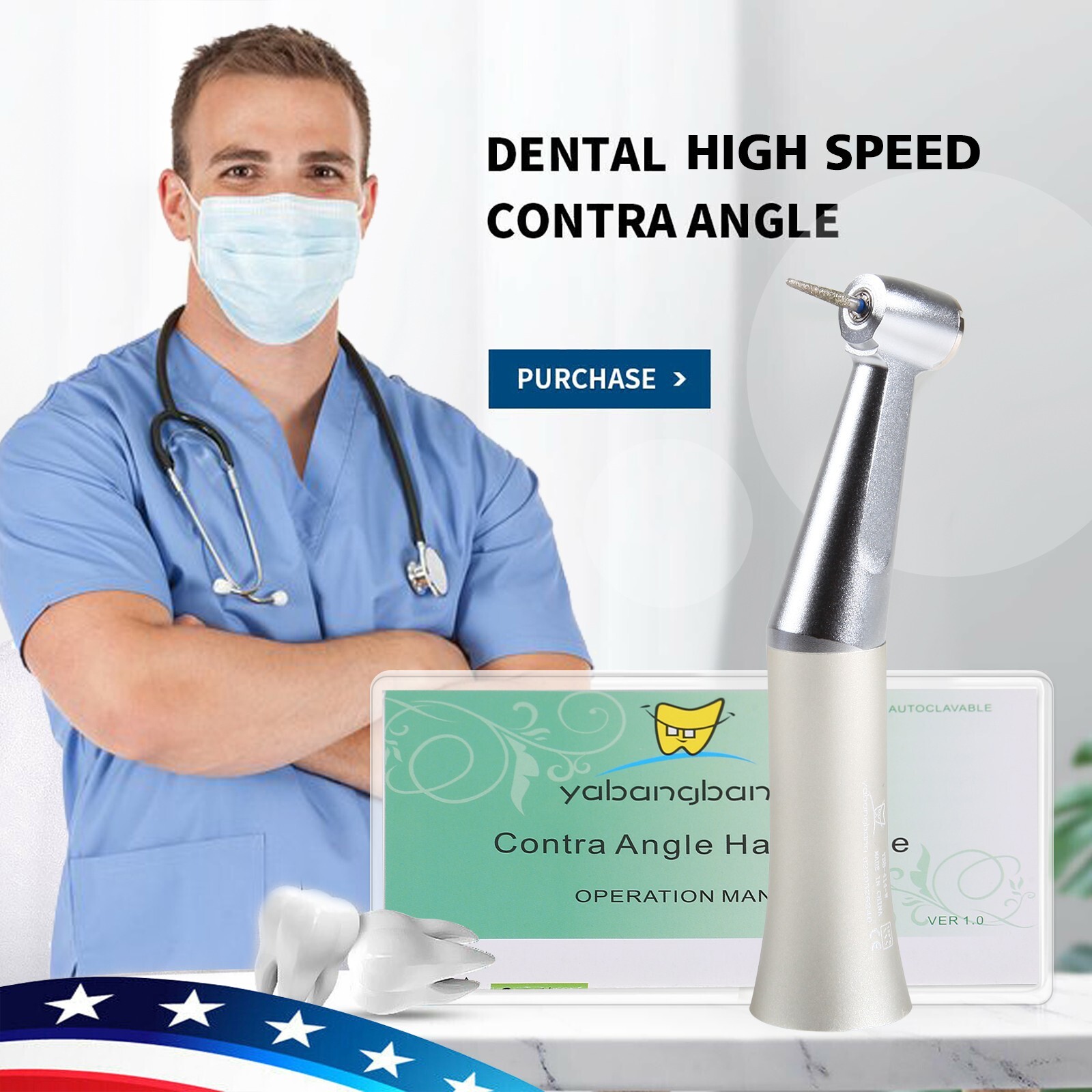 Dental Low Speed Handpiece Push Button Fit FG 1.6mm Burs Contra Angle