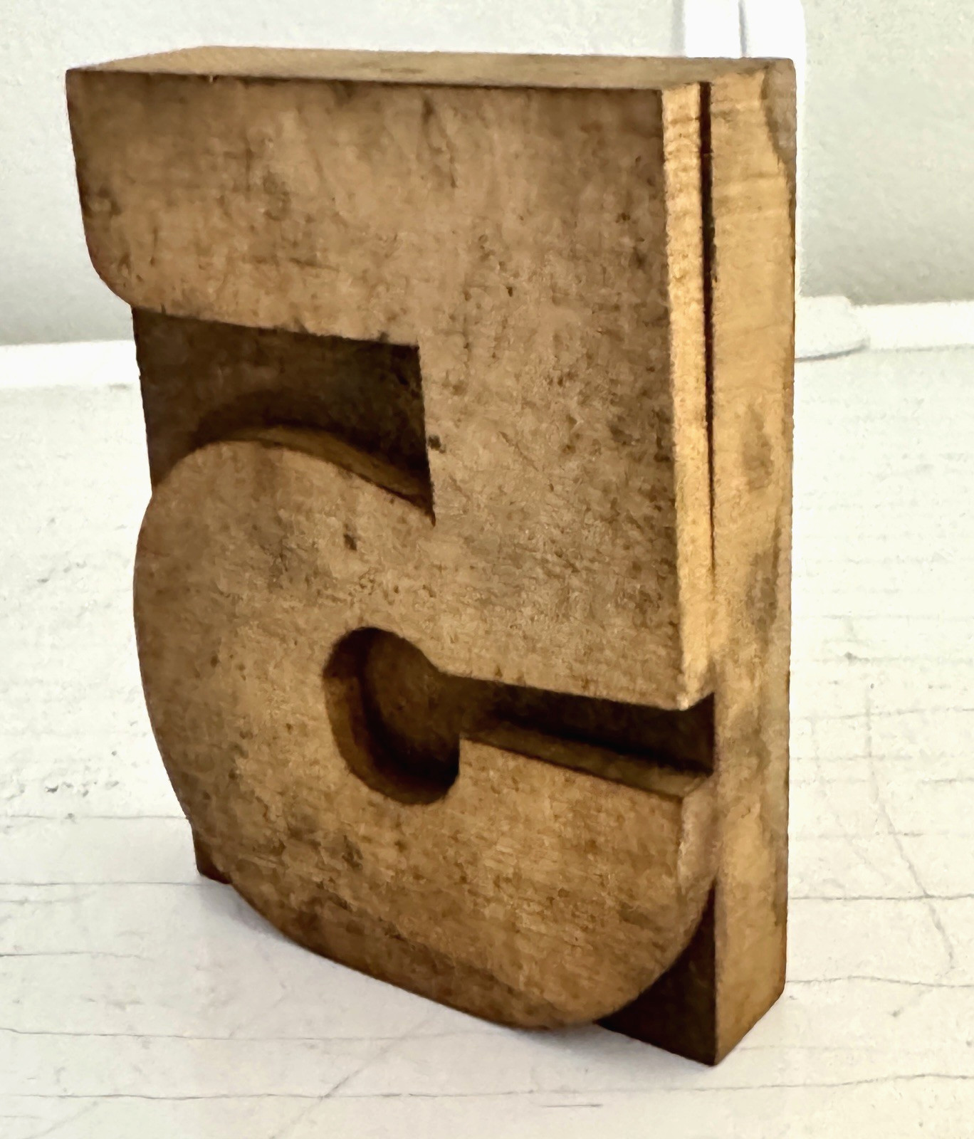 Vintage Large Wood Number 5, Five Letter Letterpress Print Type