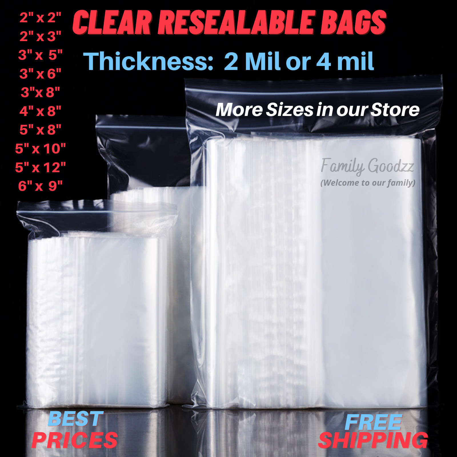 Clear 2 Mil & 4 Mil reclosable zip seal lock parts bag plastic lock bags jewelry