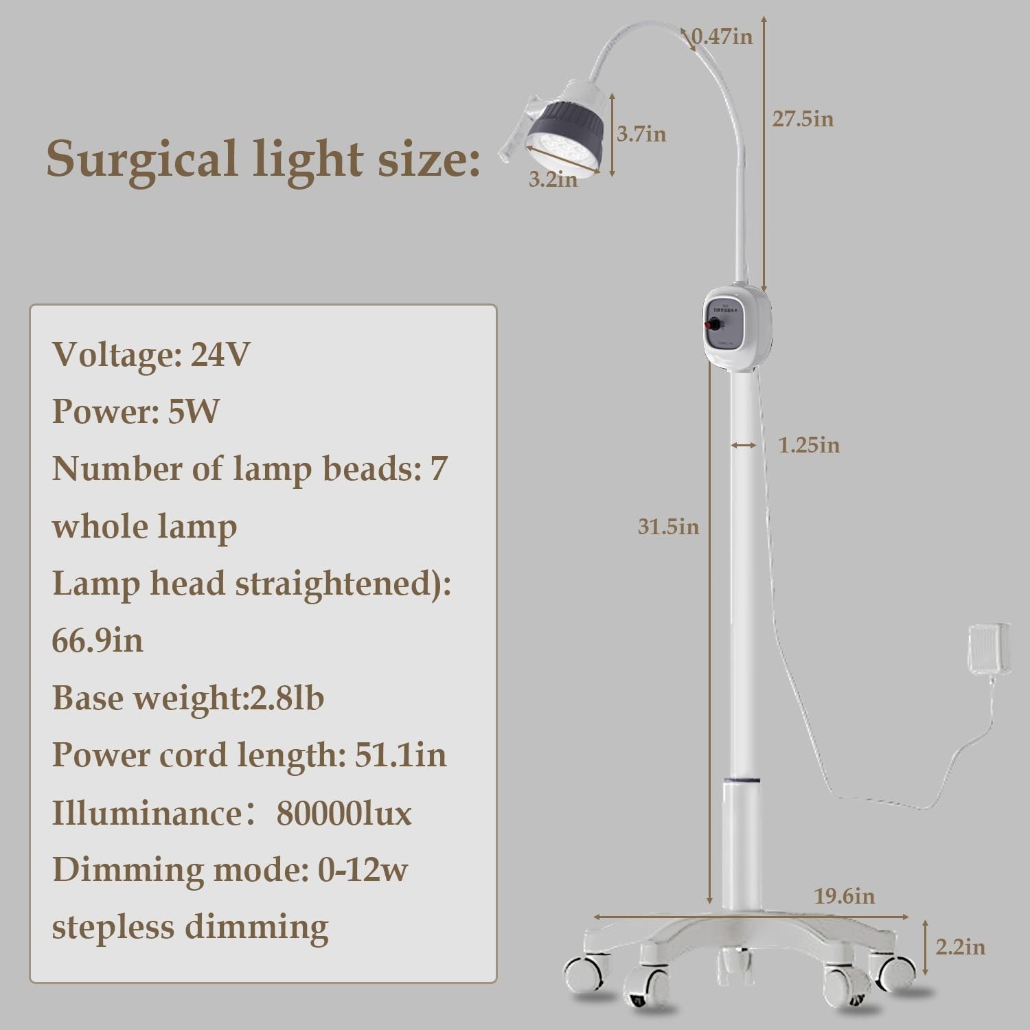 12W Dental Shadowless Operation Lamp 7 LED Surgical Exam Light Stepless Dimming