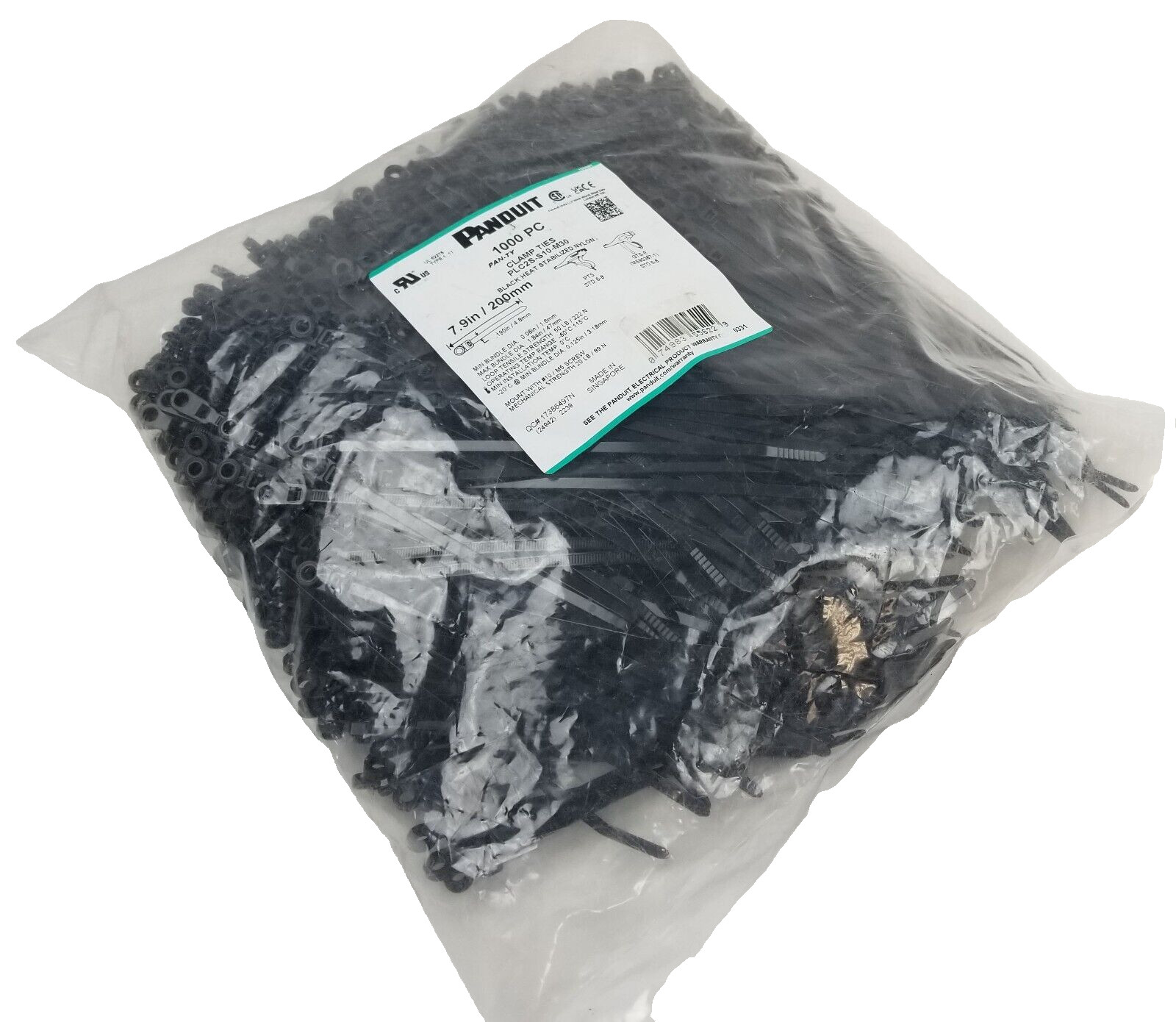 1000 Panduit PLC2S-S10-M30 Clamp Cable Ties Pan-Ty 7.9″ 50LB Black Nylon NEW