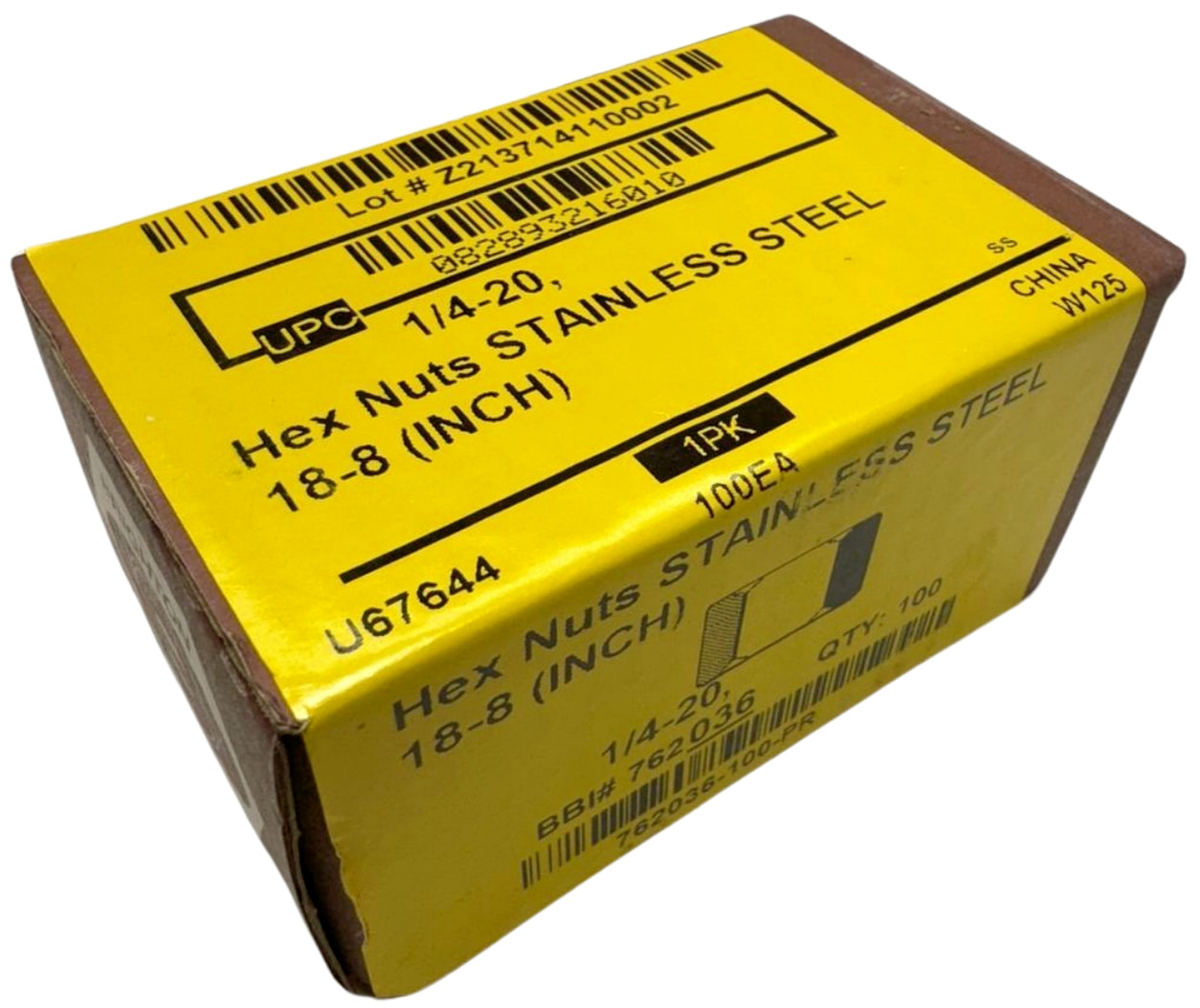 (Box of 100) Brighton 762036-100-PR Hex Nuts 1/4-20 Stainless Steel 18-8