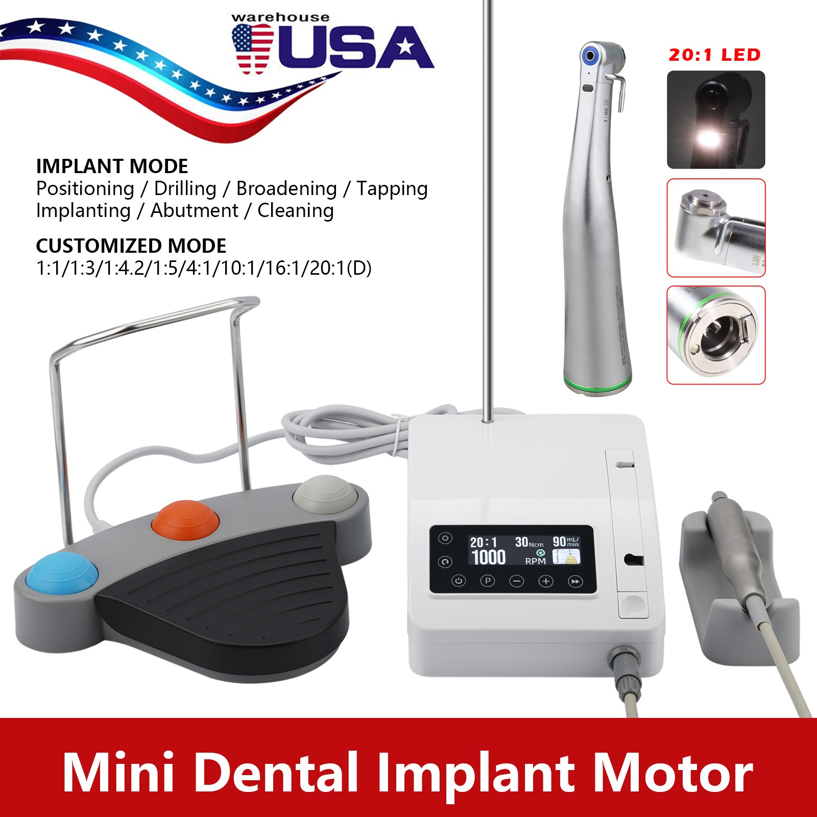 Mini Dental Implant System Motor Surgical Brushless Motor+20:1 LED Handpiece