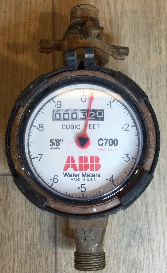 ABB Water Meter, C700, 5/8”, Cubic Feet With Yoke Extension Tension Nut, No Lid