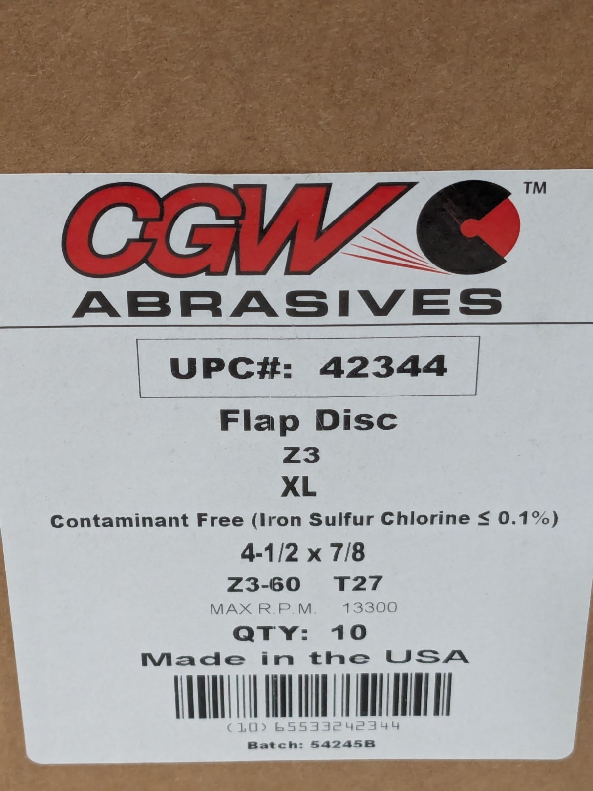CGW Flap Disc: 4-1/2″ Dia, 7/8″ Hole, 60 Grit, ZA, Type 27 Box of 10 42344