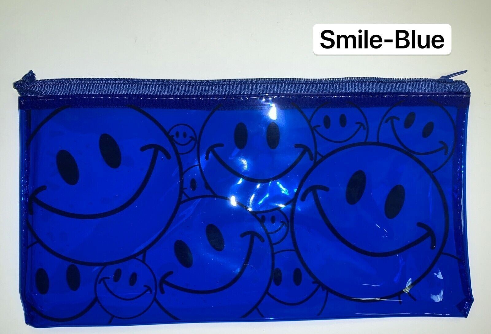 2 PCS Smiley Pencil Pen Case Zipper Pouch Cosmetic Bag Waterproof, Blue, 1411