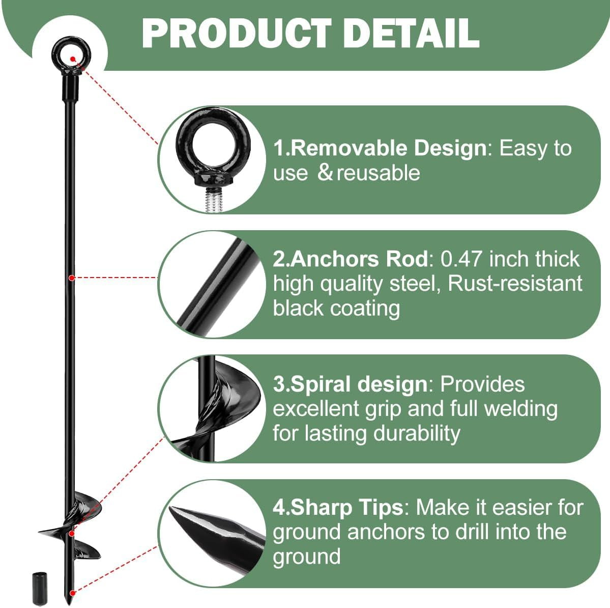 Heavy Duty 30” Ground Anchors Kit with Cable & Turnbuckle for Secure Tie-Downs