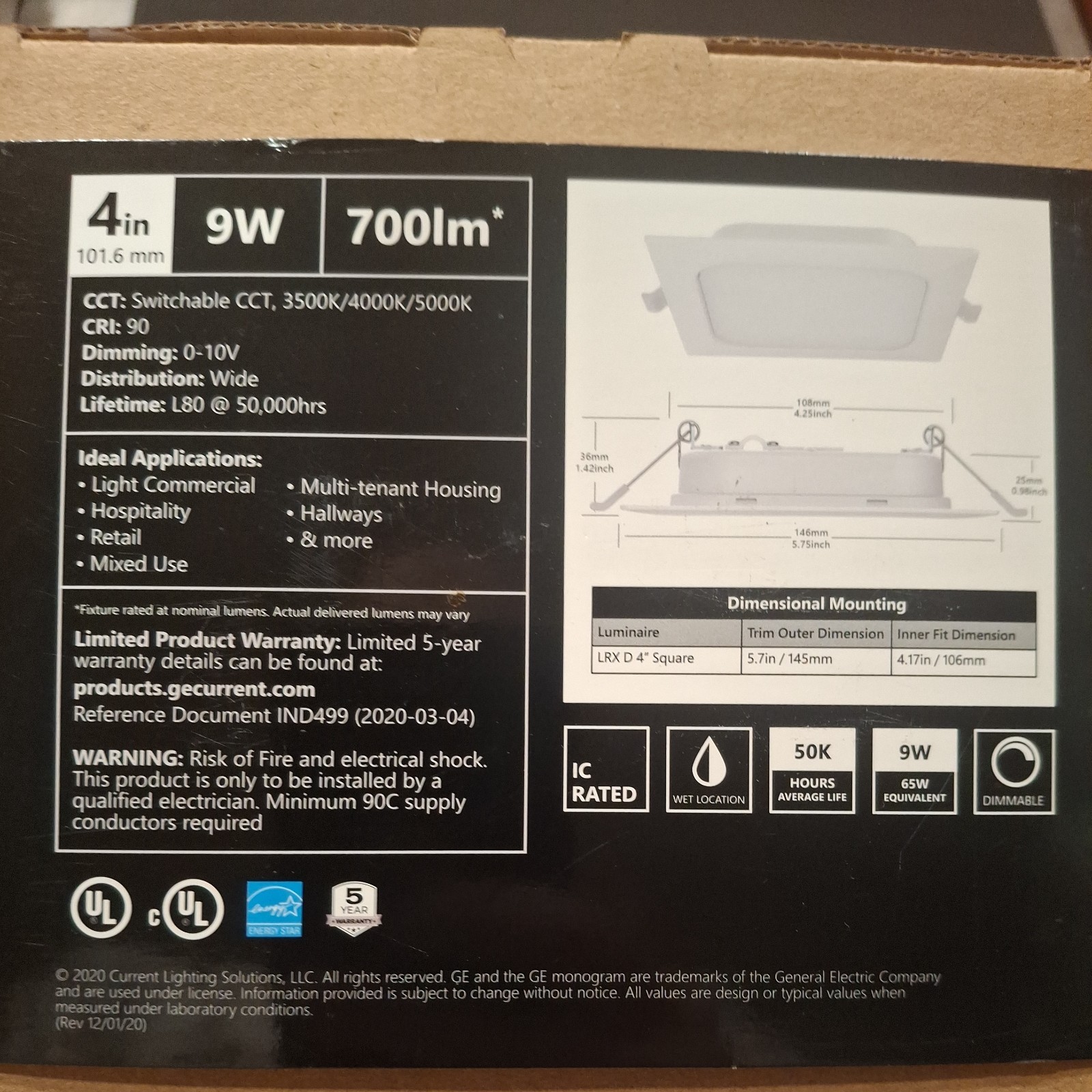 ​GE LED Luminaire 4″ Retrofit Kit Case of 24 93138456 120-277V 9W 3500-5000K…