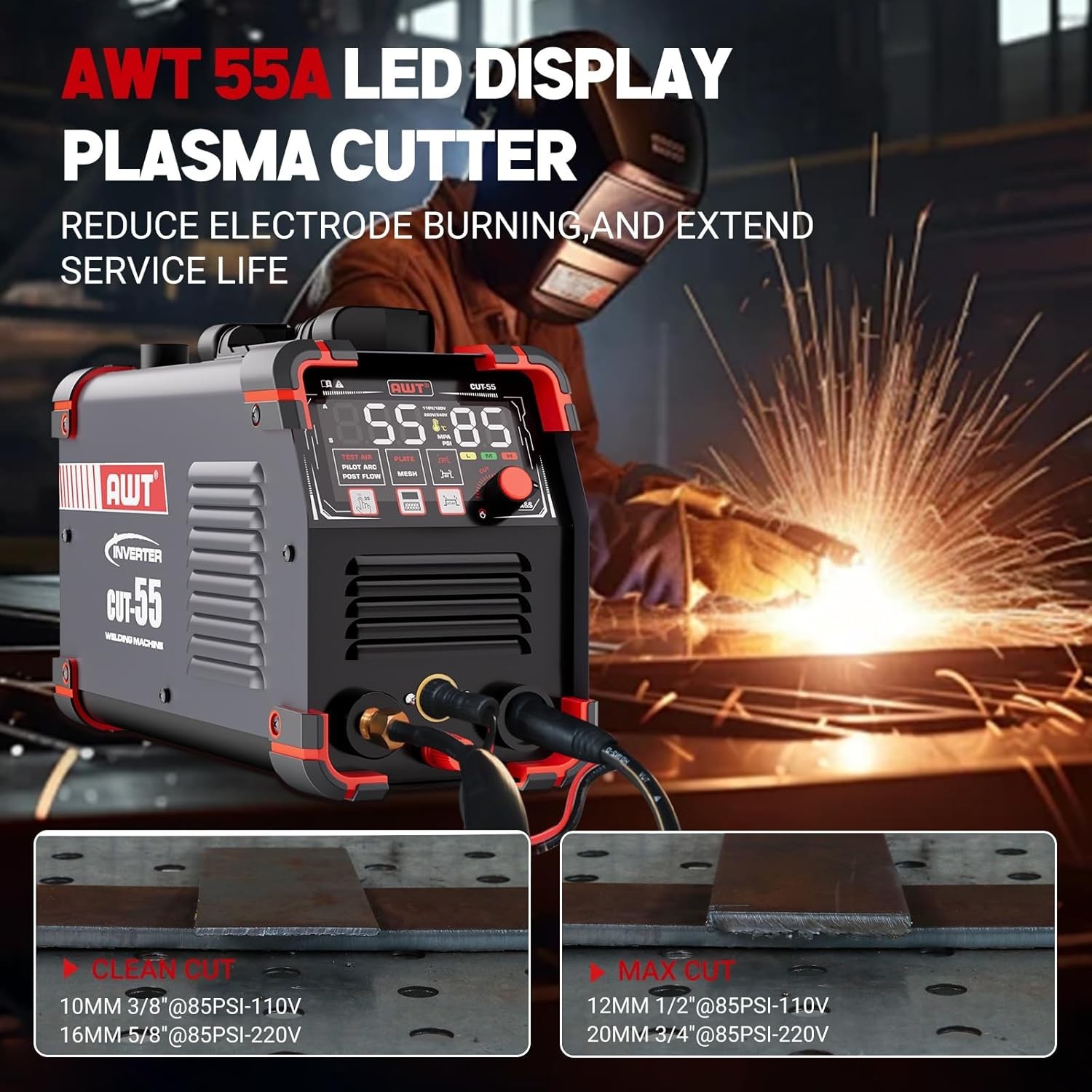 AWT 55A Plasma Cutter Non-Touch Pilot ARC HF Air Plasma Cutting Machine