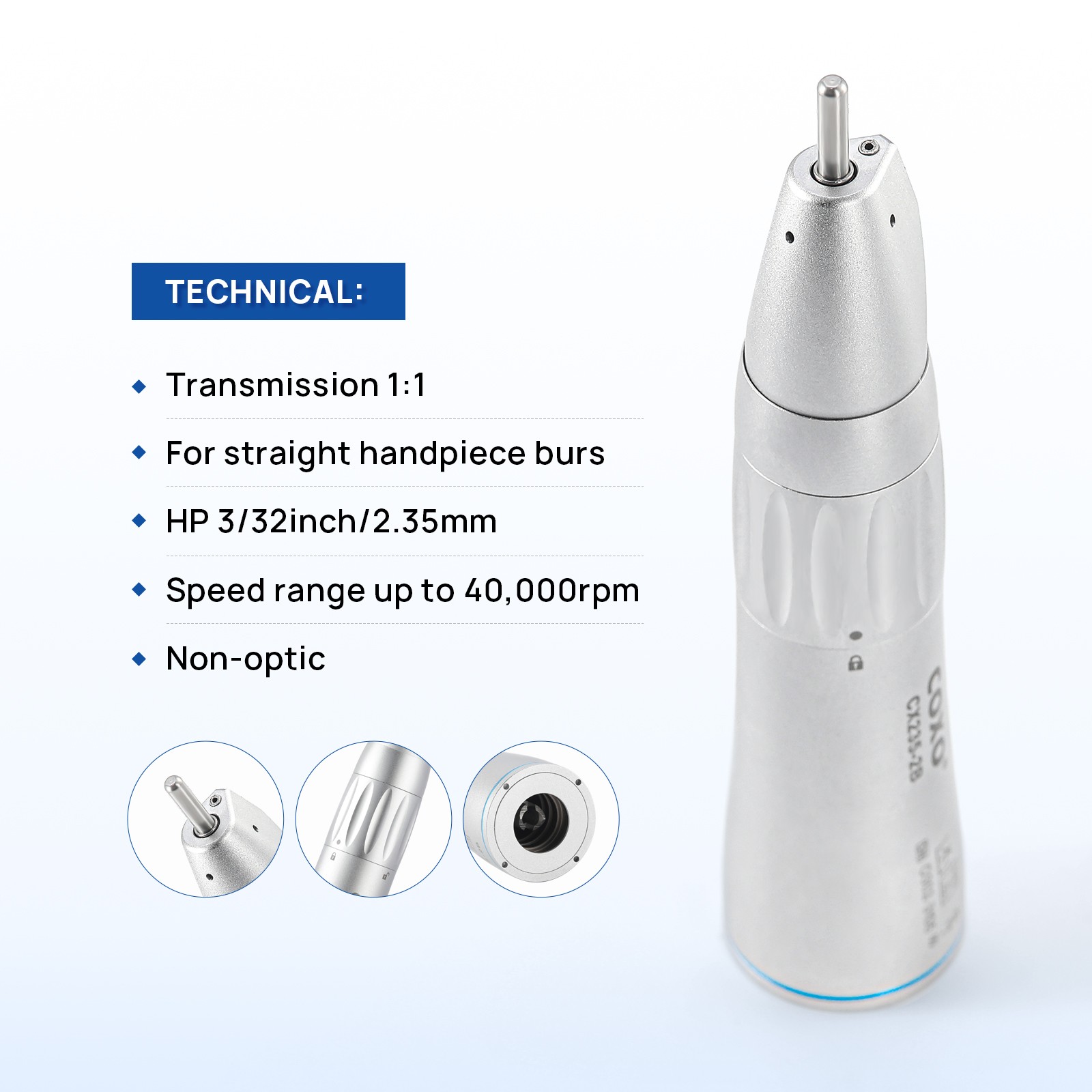 COXO CX235-2B Low Speed Handpiece, 1:1 Inner Channel, Straight Handpiece, Max4