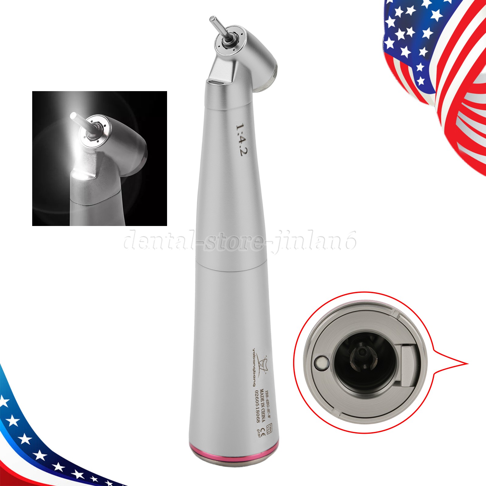 Dental Optic Fiber LED 1:4.2 Increasing Handpiece 45°Angle Head External Channel
