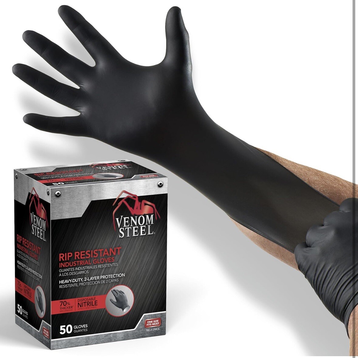 VENOM STEEL Nitrile Gloves Rip Resistant One Size Fits Most 100 CT ??USA Ship