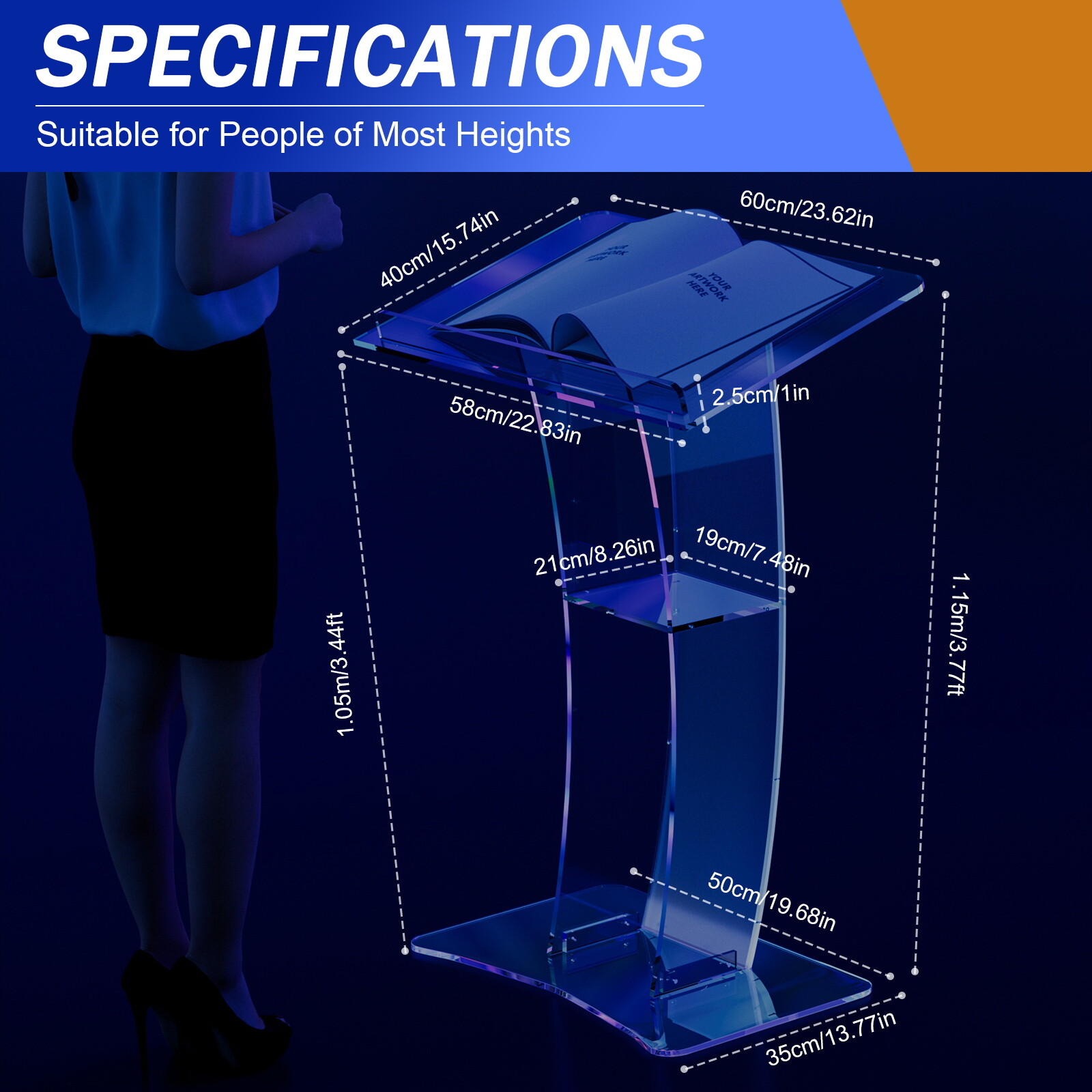 Acrylic Clear Podium Plexiglass Pulpit School Conference Church Curve Lectern