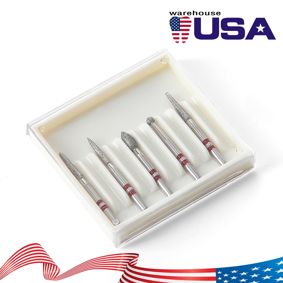 5pcs Dental Diamond Zirconia Cutting Burs Kit FG 1.6mm Fit High Speed Handpiece
