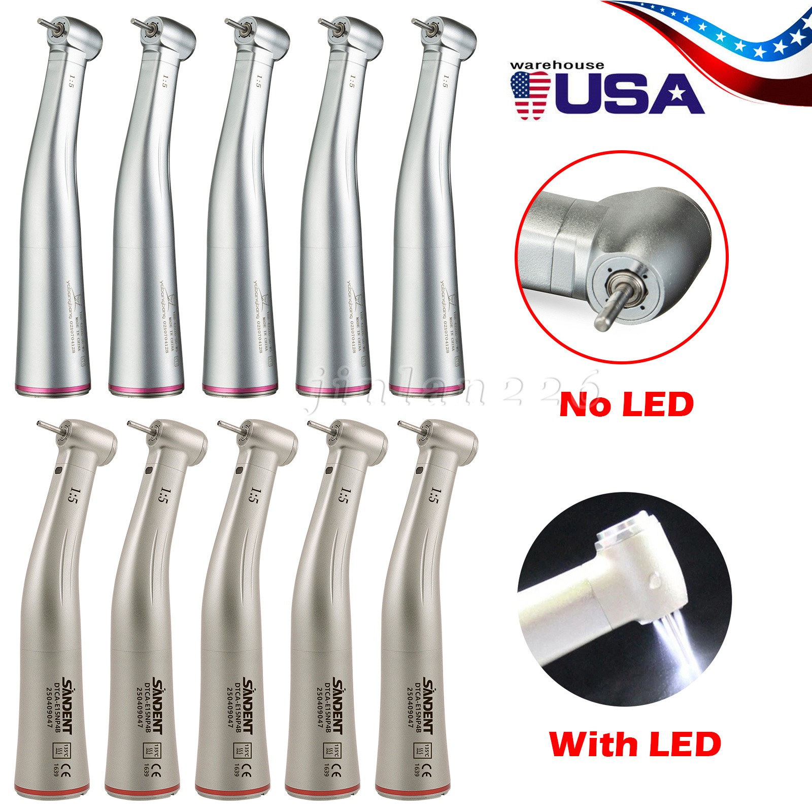 NSK Ti-MAX X95L Type Dental 1:5 (Fiber Optic) Contra Angle Handpiece LED Turbine