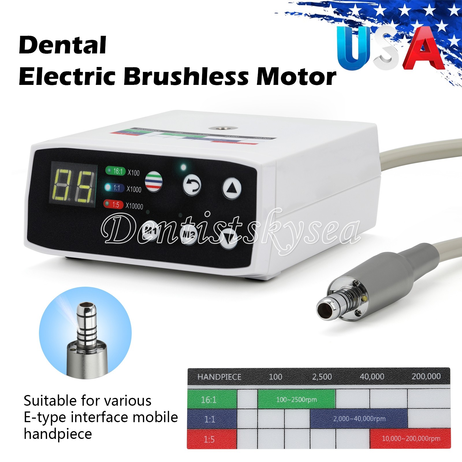 Dental Brushless LED Electric Micro Motor/1:5 Increasing LED Handpiece