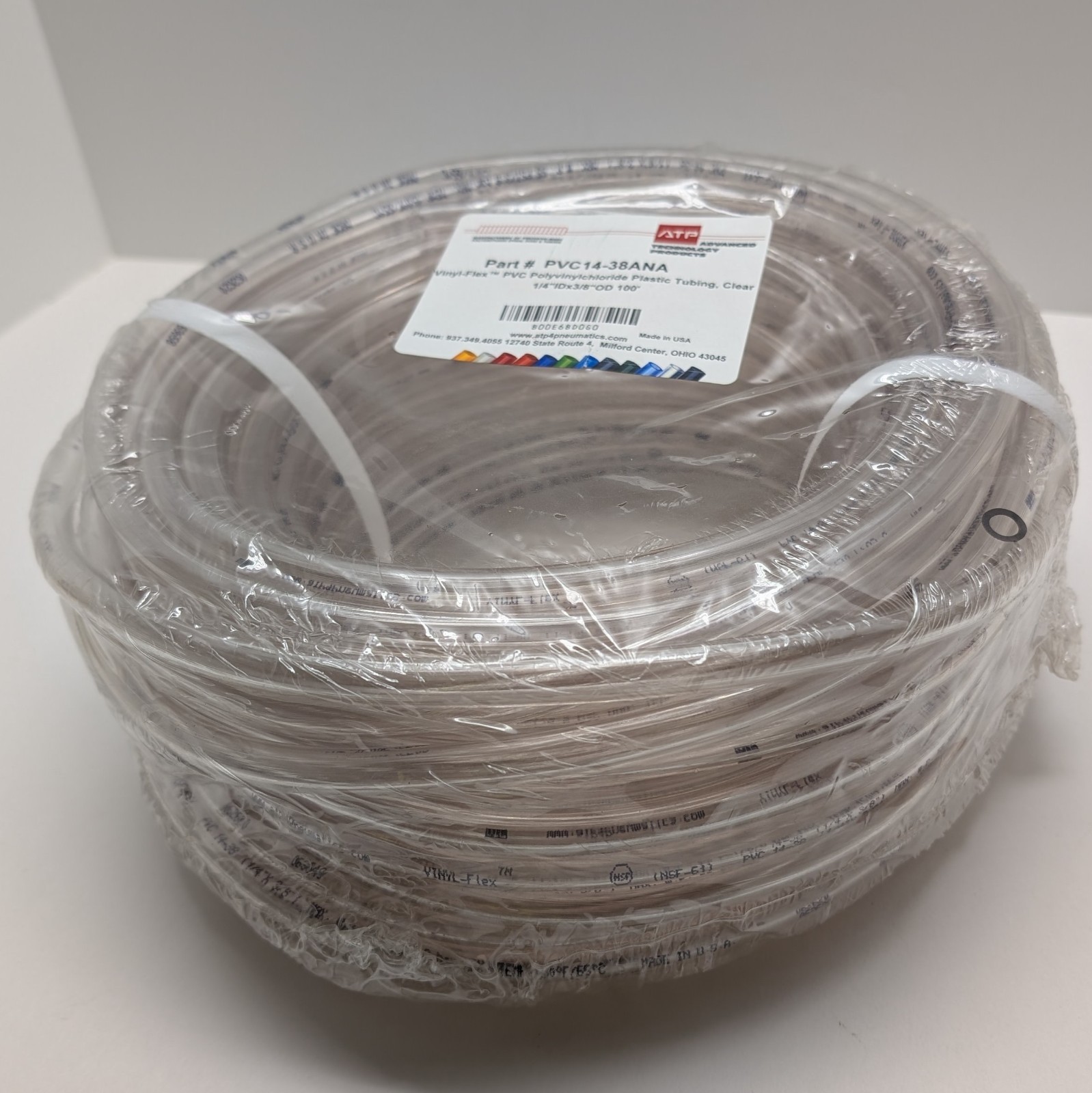 ATP Vinyl-Flex PVC Plastic Tubing PVC14-38ANA 1/4”ID x 3/8”OD 100′ Clear