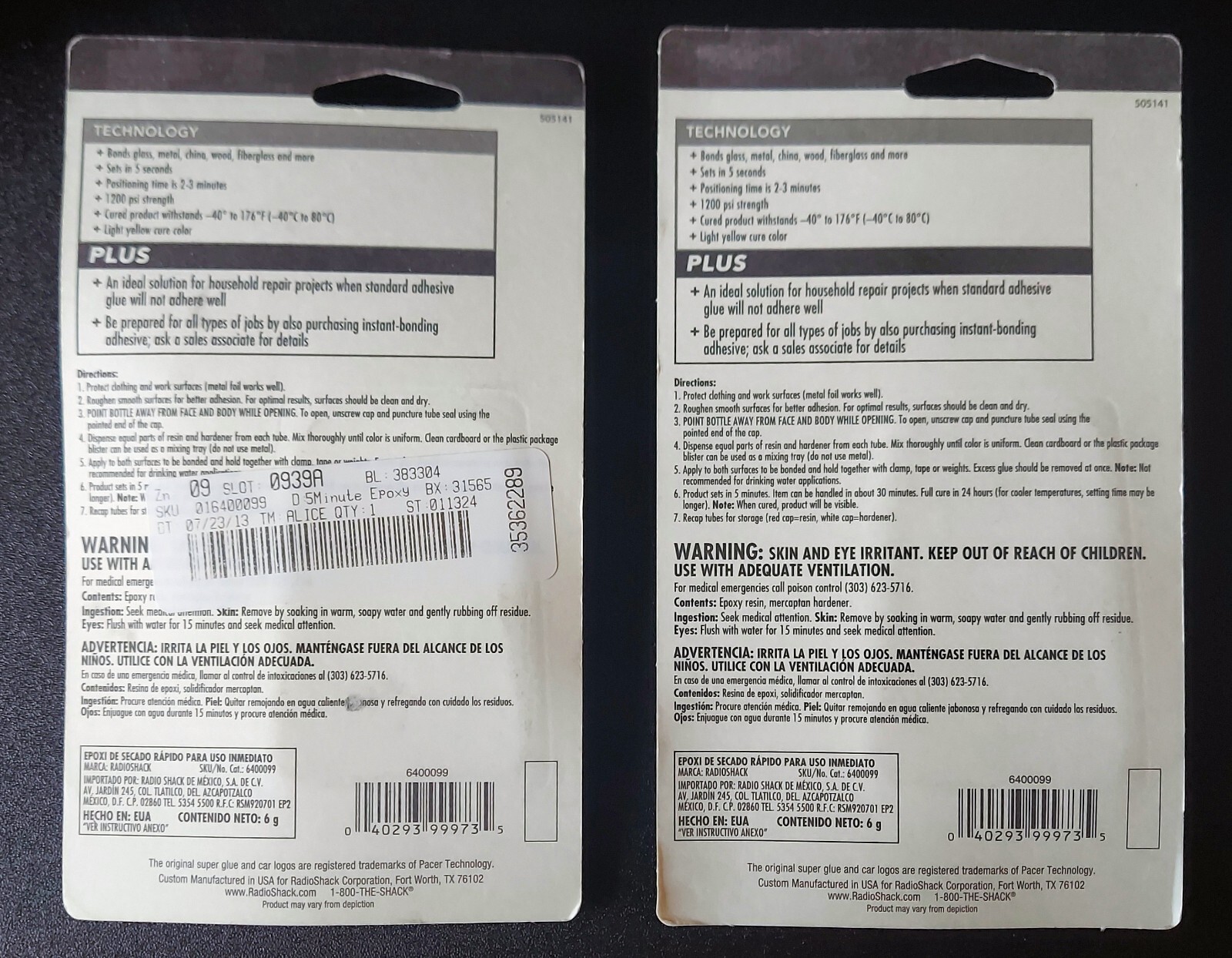 2X RadioShack 5-min Metal Glass Wood Epoxy All Purpose Bonding Super Glue .21 oz