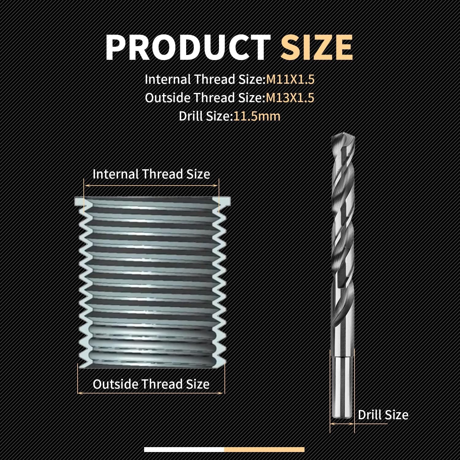 M11X1.5 Metric Thread Repair Kit with Insert HSS Drill, Tap, Counterbore, Instal