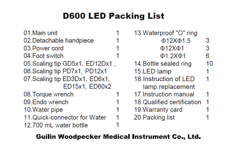100% Original Woodpecker D600 LED Ultrasonic Piezo Scaler Auto Water Supply+Tips