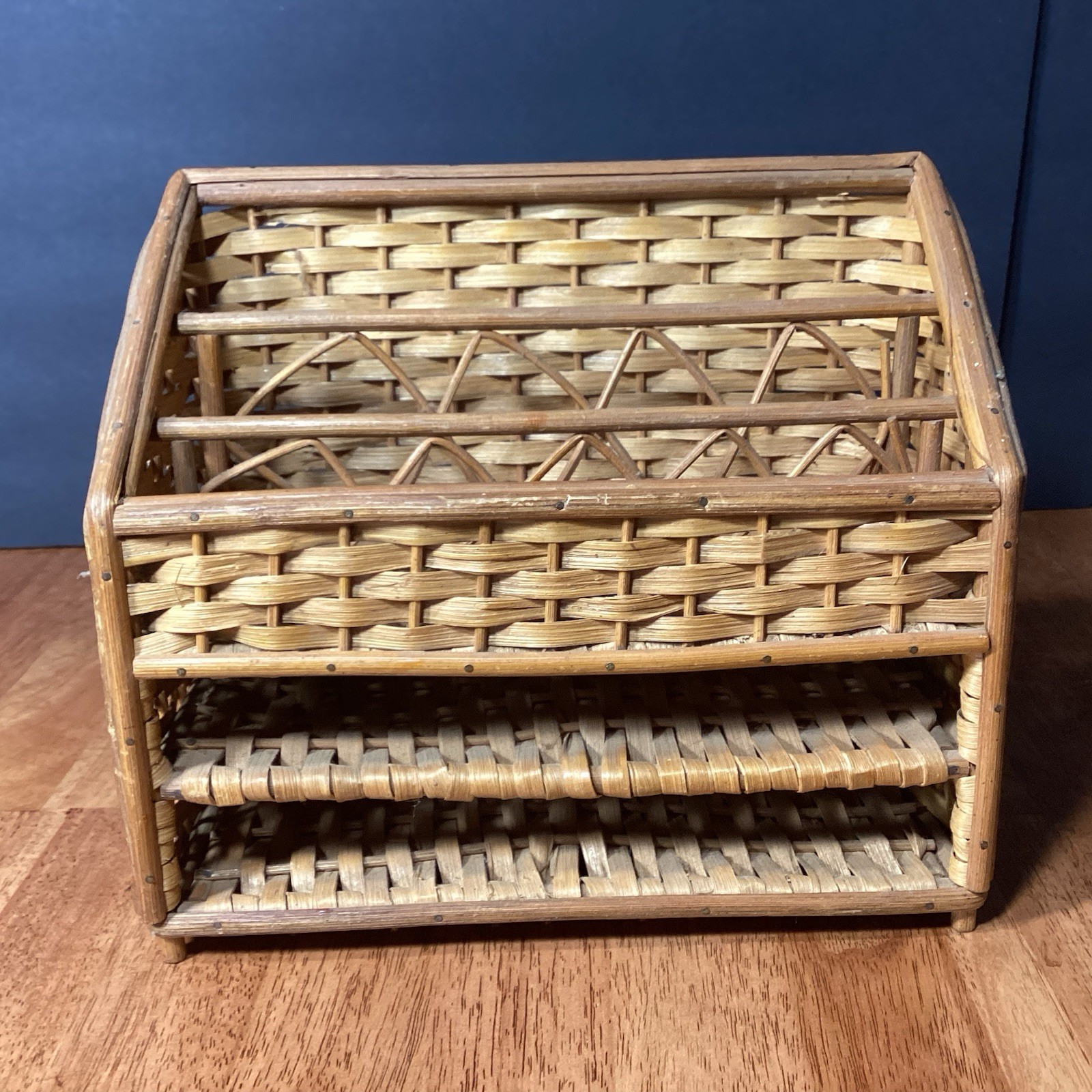 Wicker Rattan Desk Top Letter/Bill Office Work Organizer Boho Hong Kong