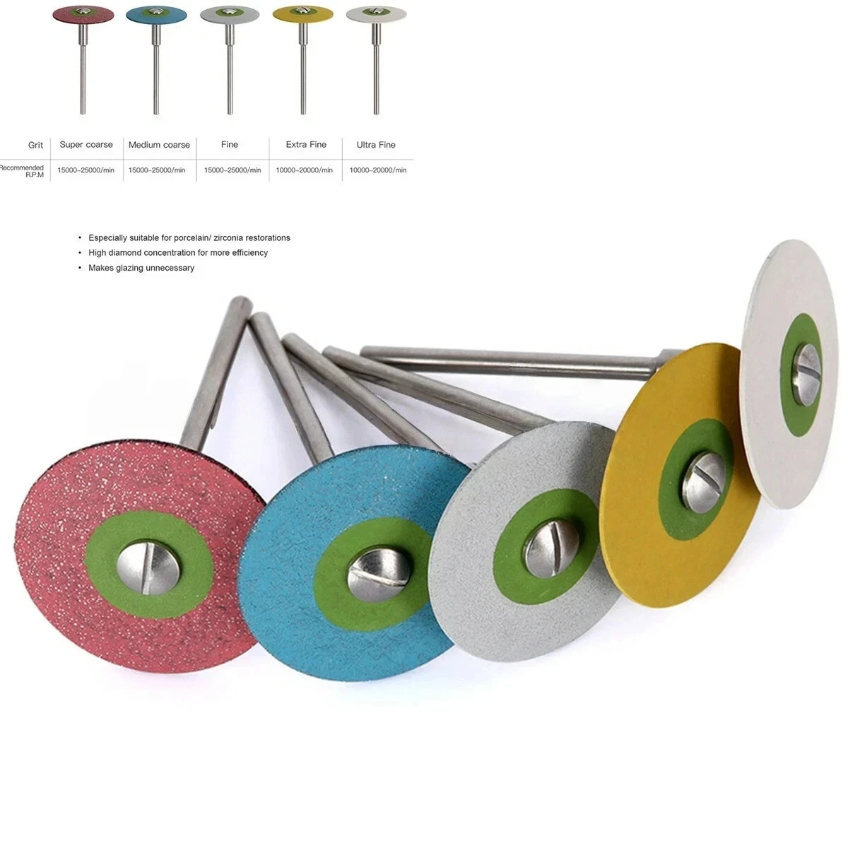 5 Types Dental Rubber Diamond Polisher Wheel Disc HP For Porcelain/Zirconia 26MM