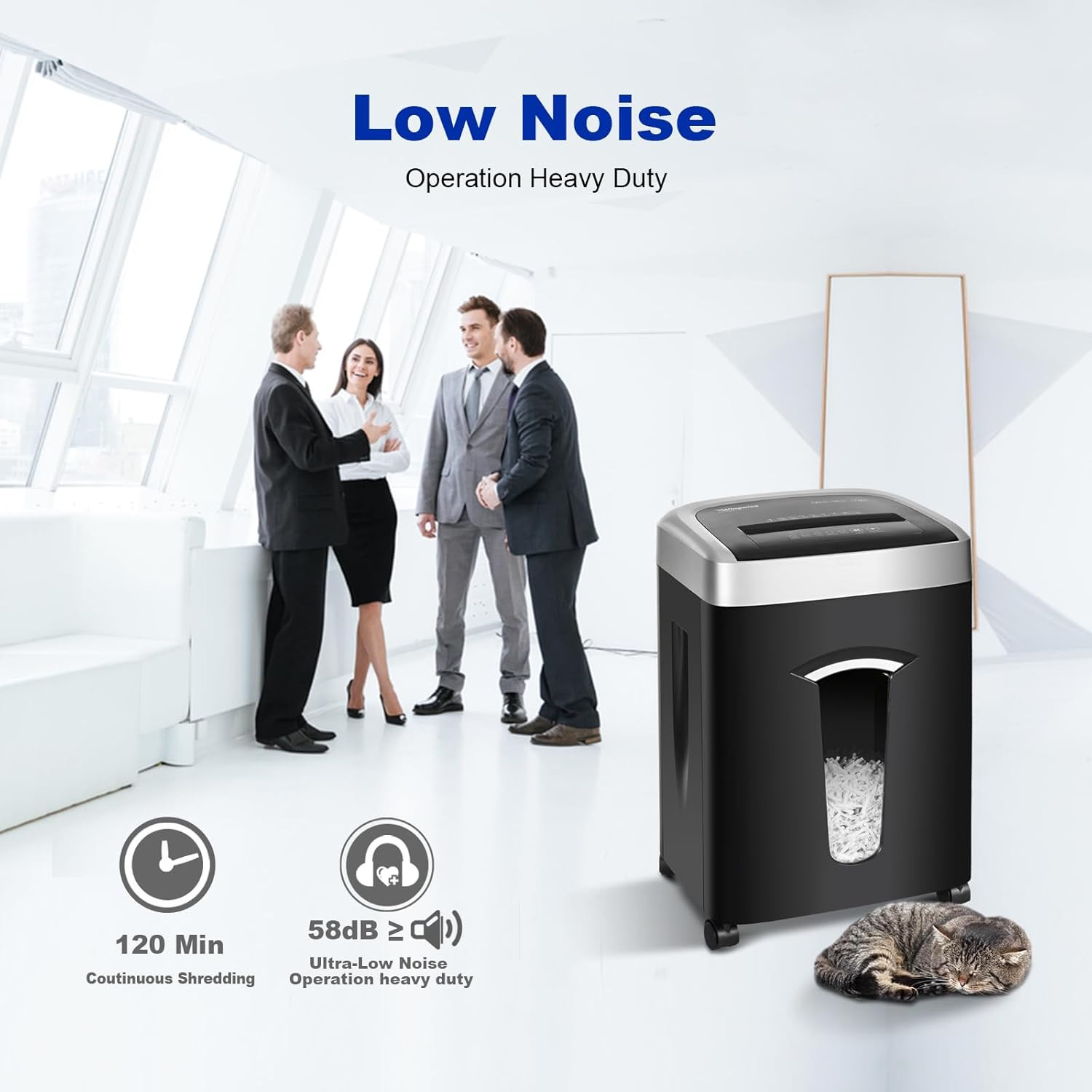 120-Minute Paper Shredder – 15-Sheet Capacity, 30L（7.9 Gallon） Bin, 58Db Quiet O