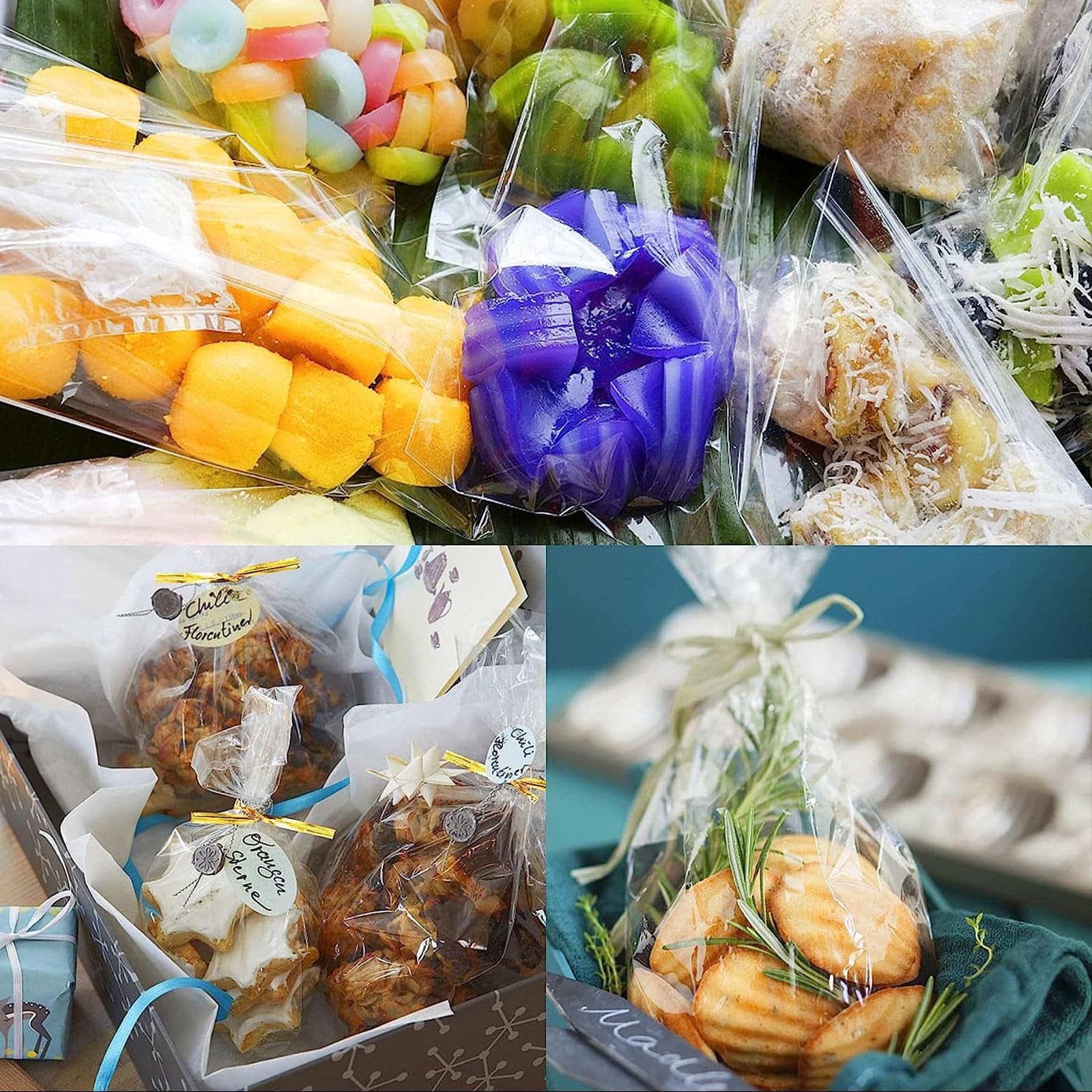 300 PCS Cellophane Treat Bags 7×13 Inch 320 Twist Ties 1.4 Mil Plastic Candies