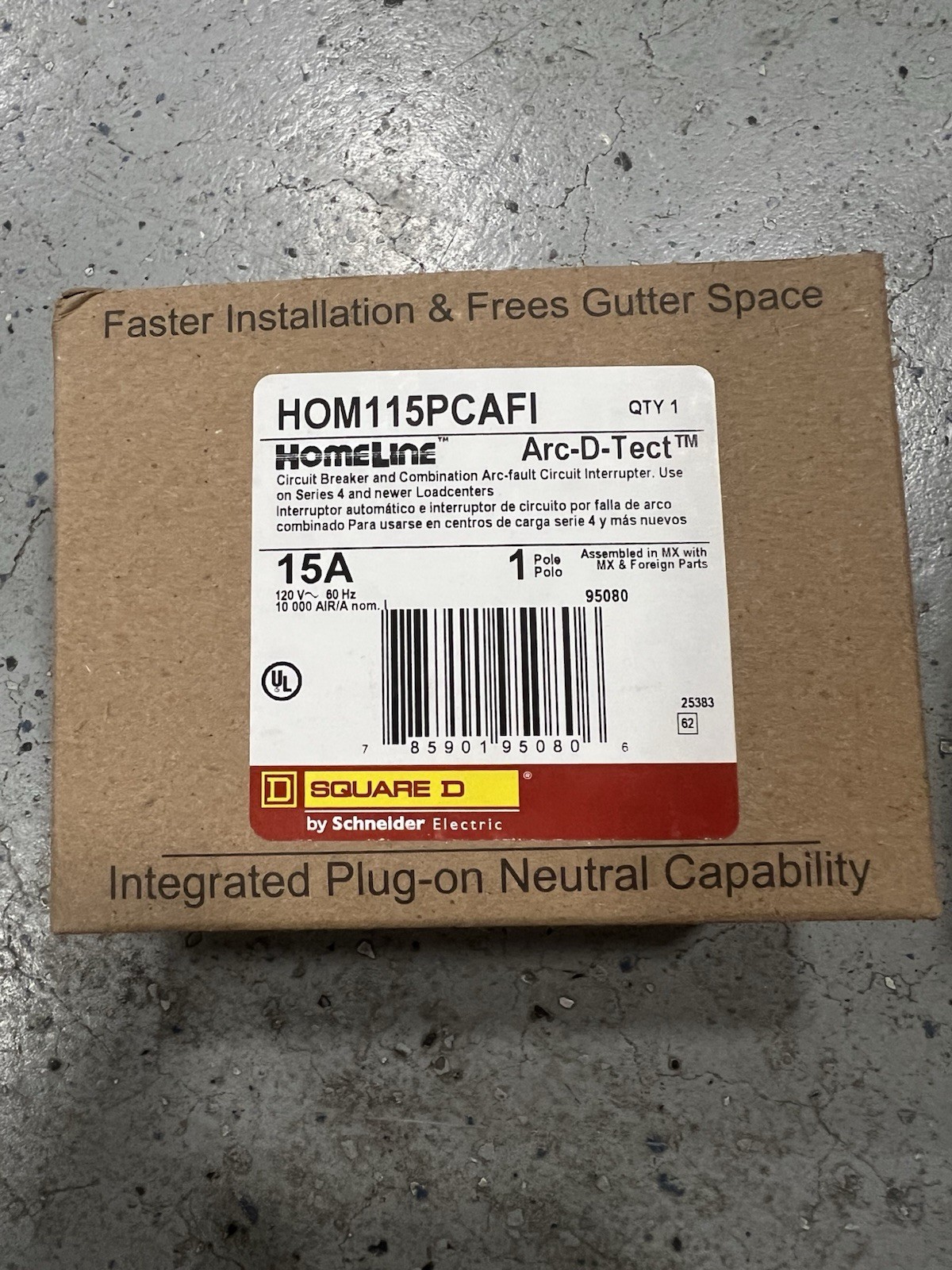 SQUARE D HOMELINE HOM115PCAFI 15A AFCI PLUG ON NEUTRAL NEW
