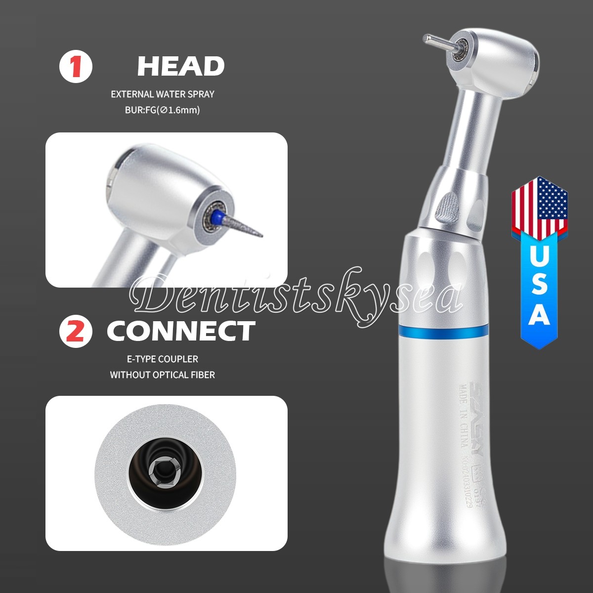 Dental Low Speed Handpiece Push Button Fit FG 1.6mm Burs Contra Angle